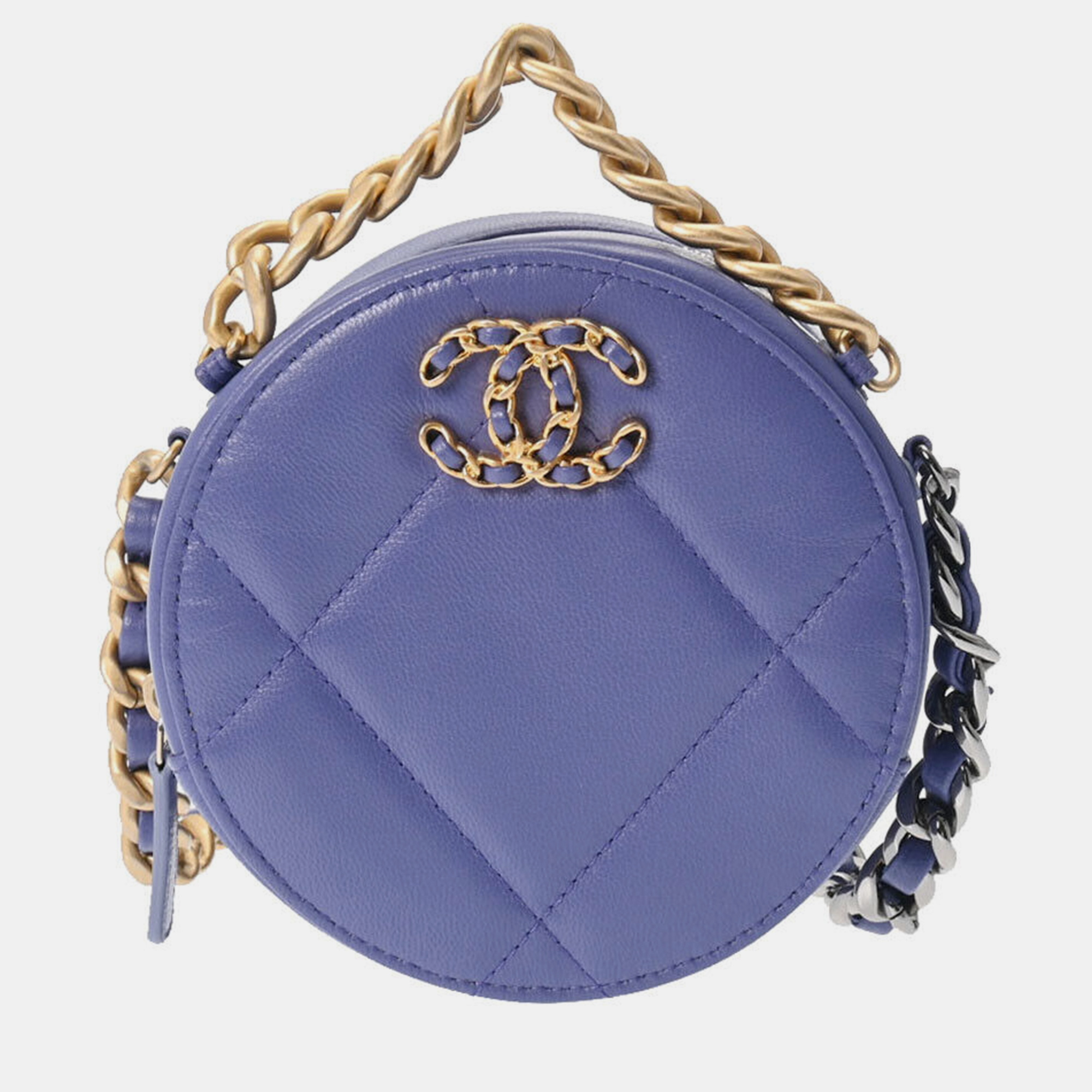 Pre-owned Chanel Purple Leather 19 Round Clutch W/chain