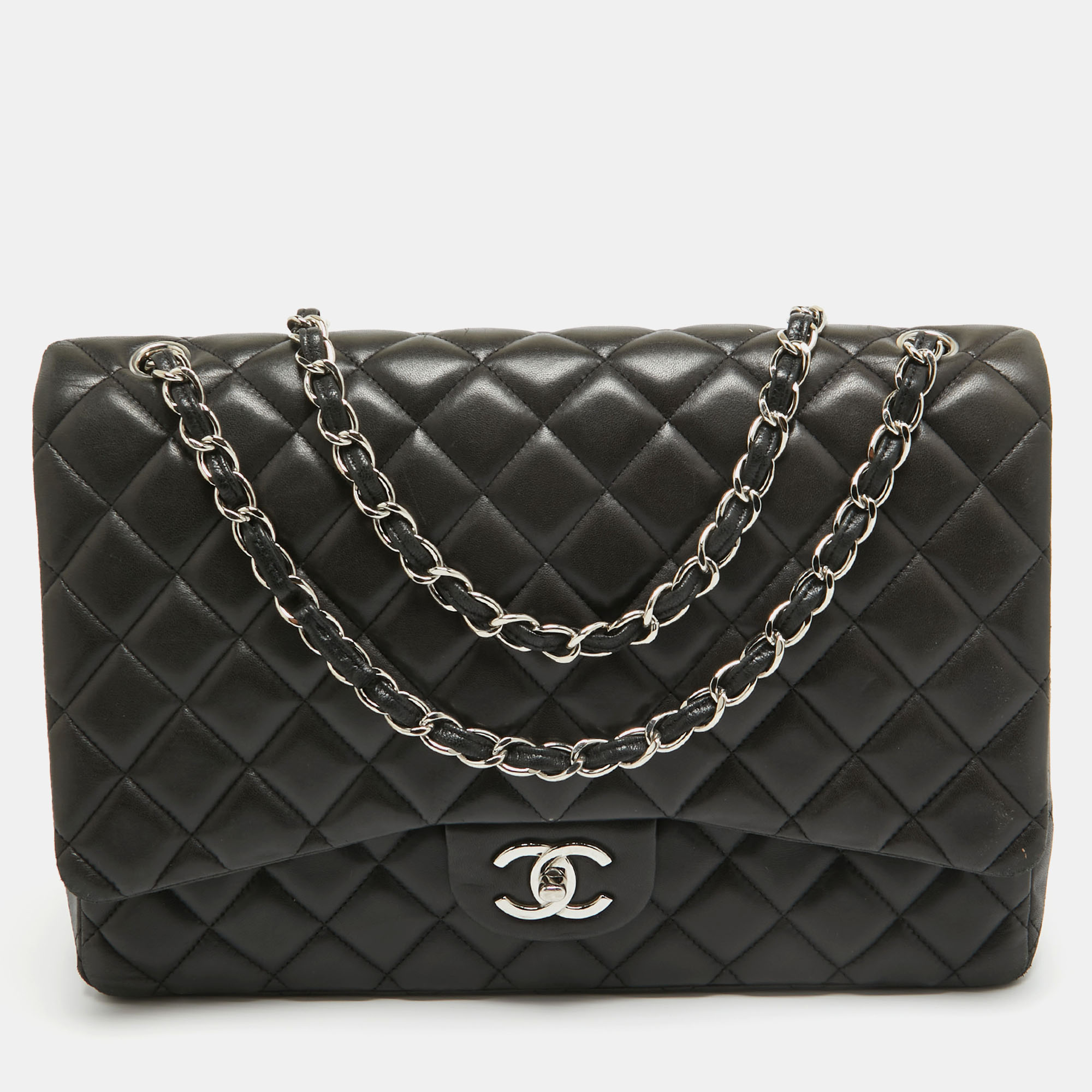 

Chanel Black Quilted Lambskin Leather Maxi Classic Double Flap Bag