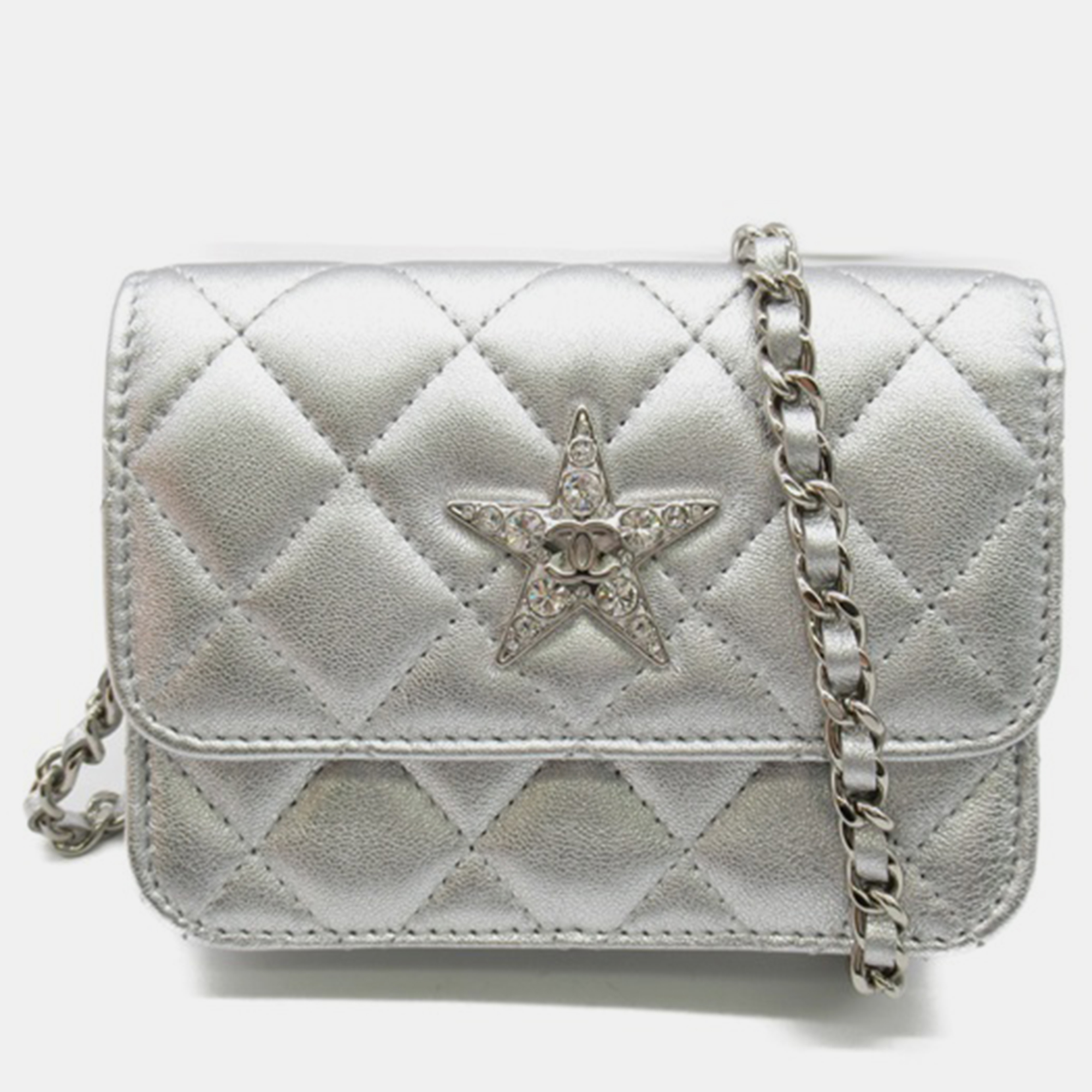 

Chanel Silver Leather CC Star Coin Purse on Chain