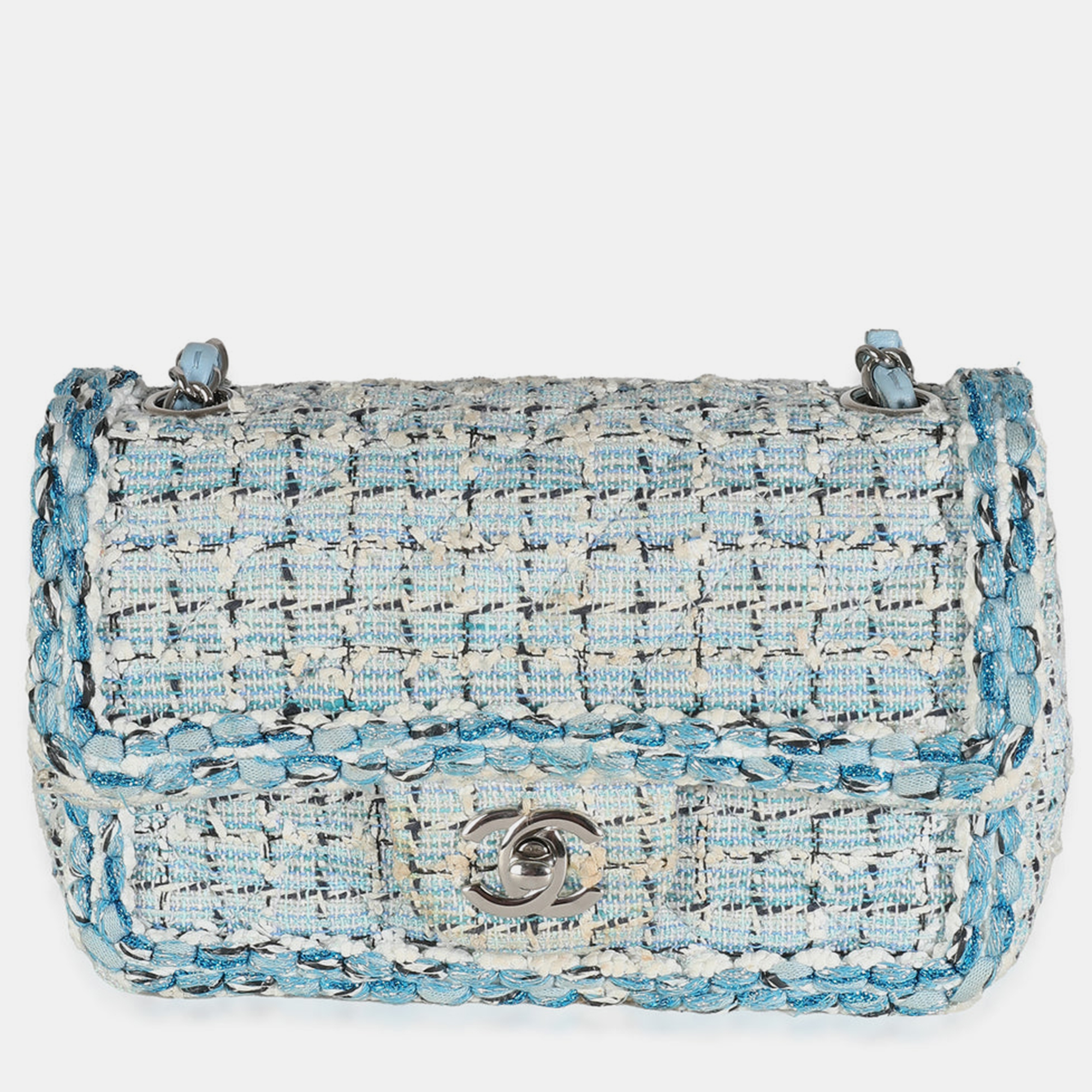 

Chanel Blue/White Classic Tweed Rectangular Mini Flap Bag