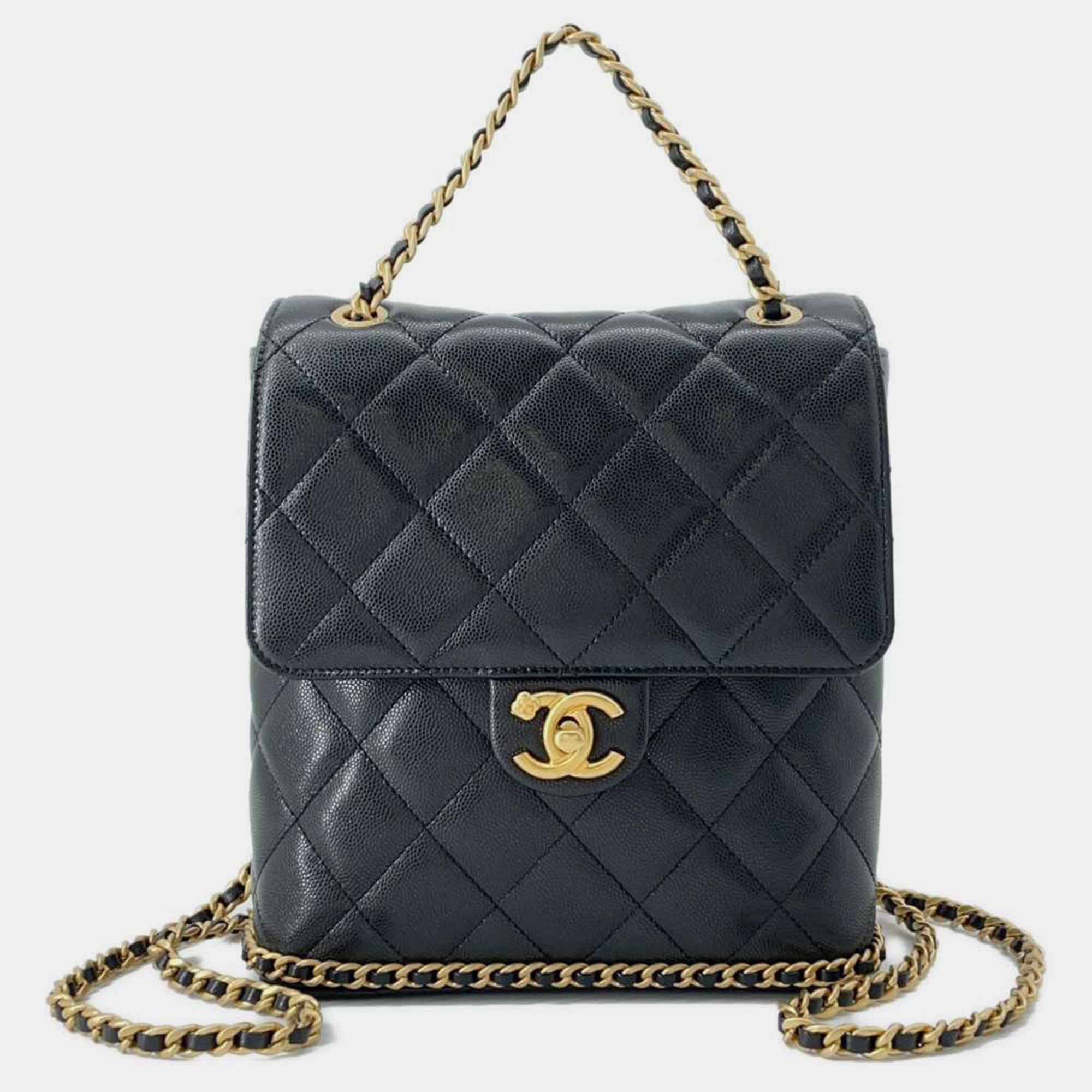 Pre-owned Chanel Black Caviar Leather Matelasse Daypack Bag