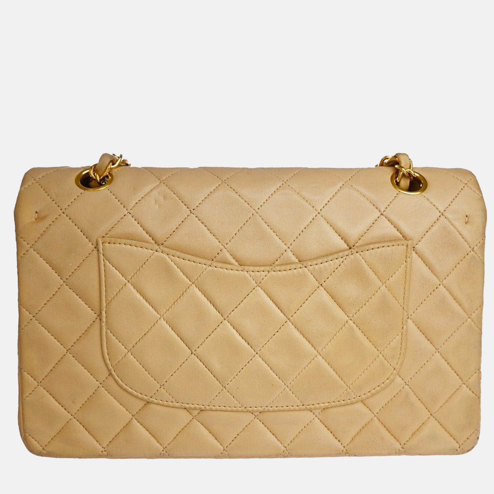 

Chanel Beige Lambskin Leather  Classic Double Flap Shoulder Bags