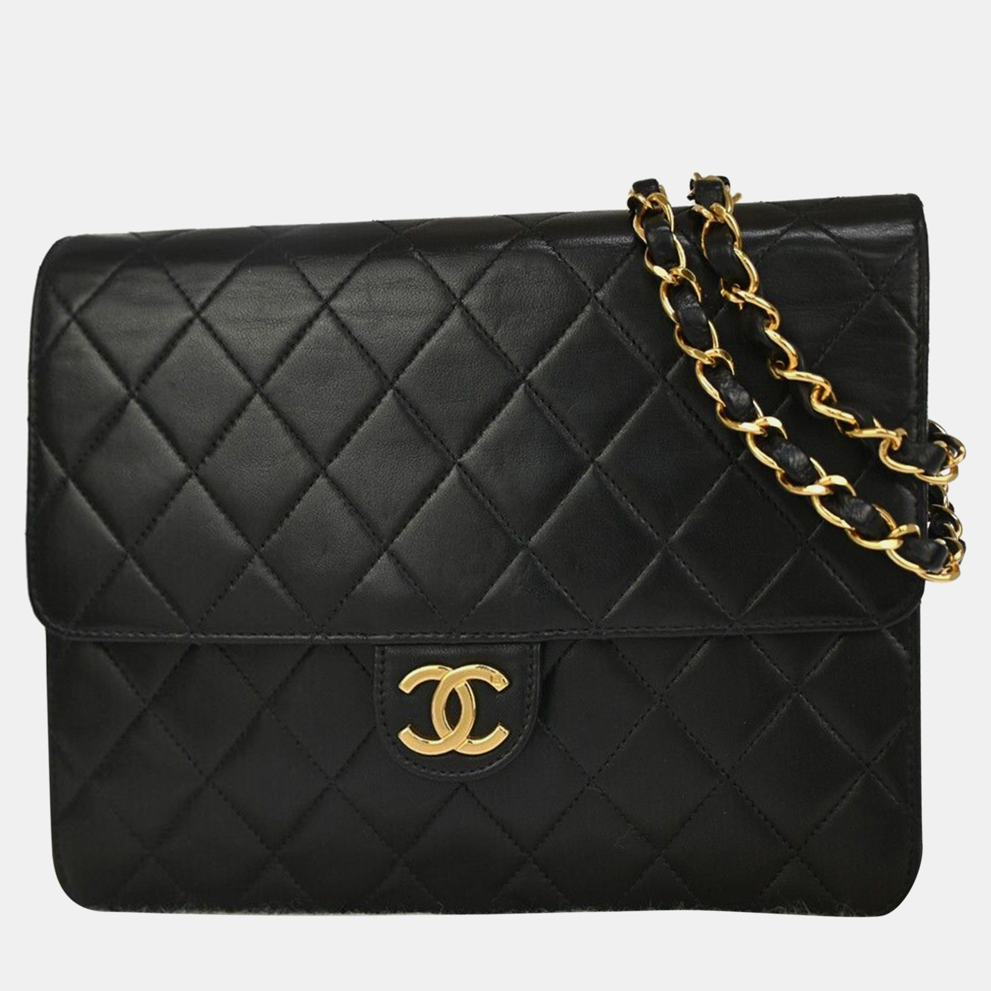 Pre-owned Chanel Quilted Leather Medium Vintage Clutch With Chain In Black