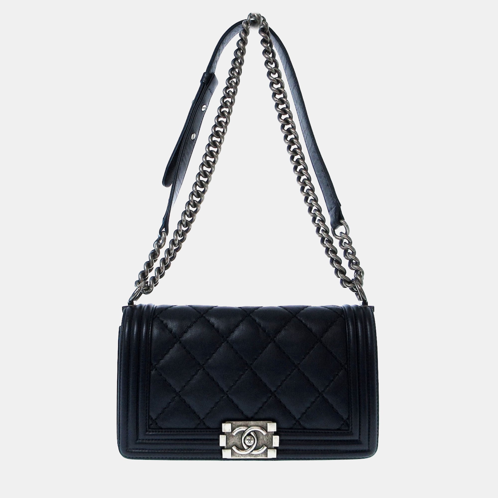 

Chanel Calf Leather Quilted Boy Shoulder Bags, Black