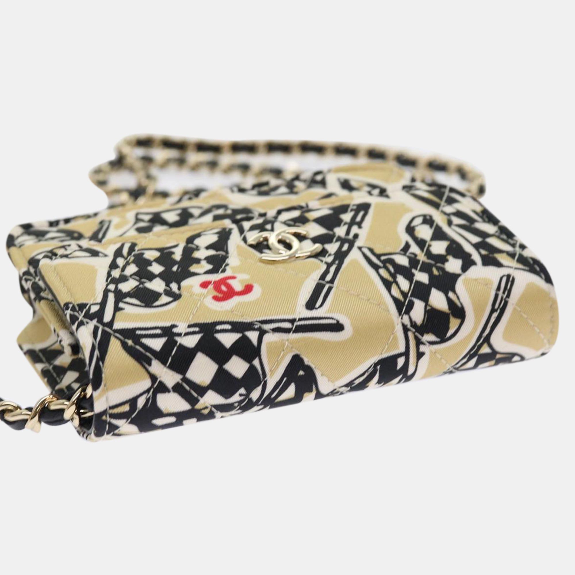 Chanel Beige Canvas Quilted Mini Flap Shoulder Bag 