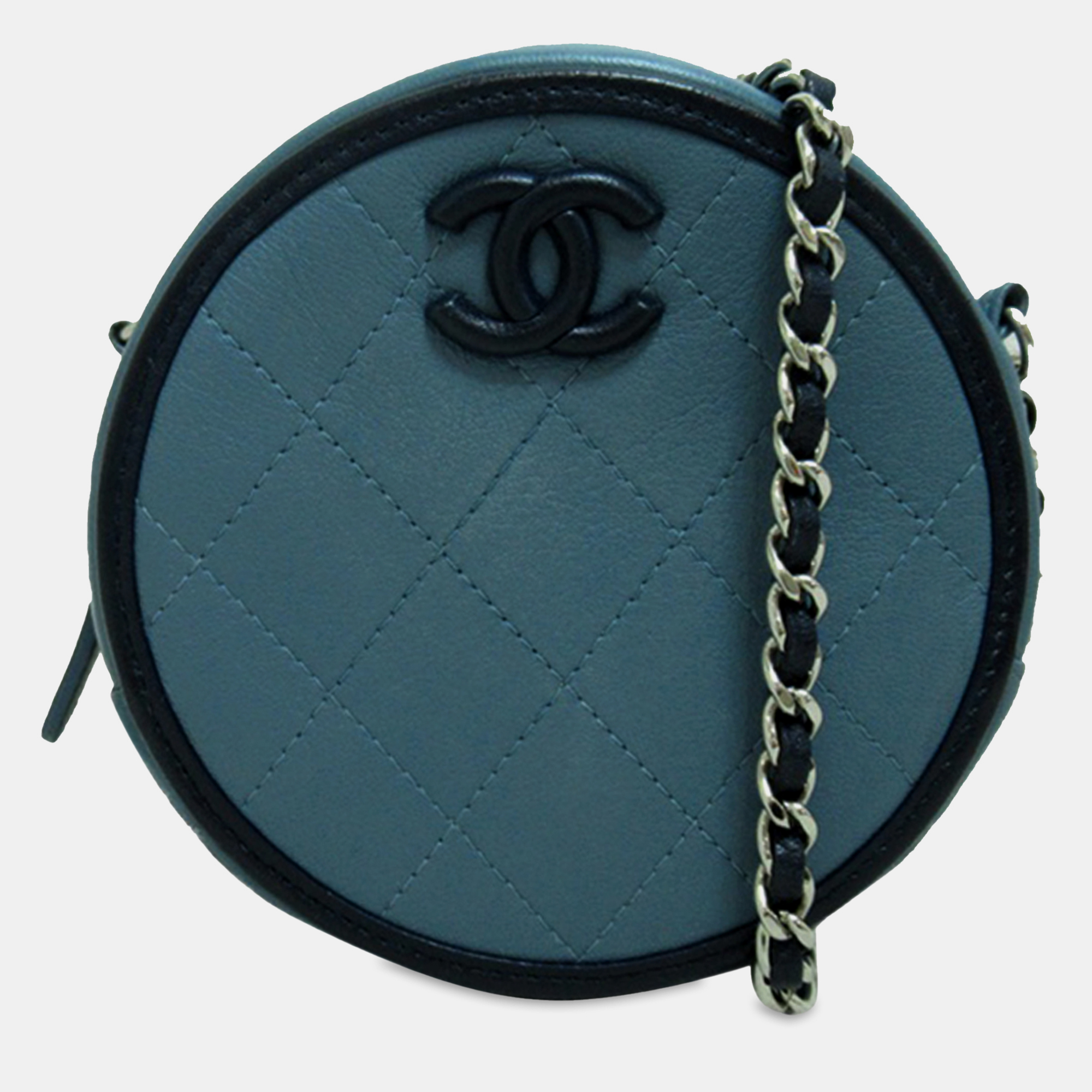 Pre-owned Chanel Lambskin Cc Round Chain Crossbody Bag In Blue