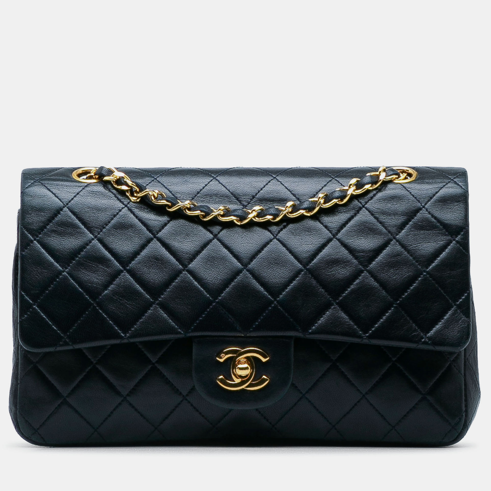 Pre-owned Chanel Medium Classic Lambskin Double Flap In Blue