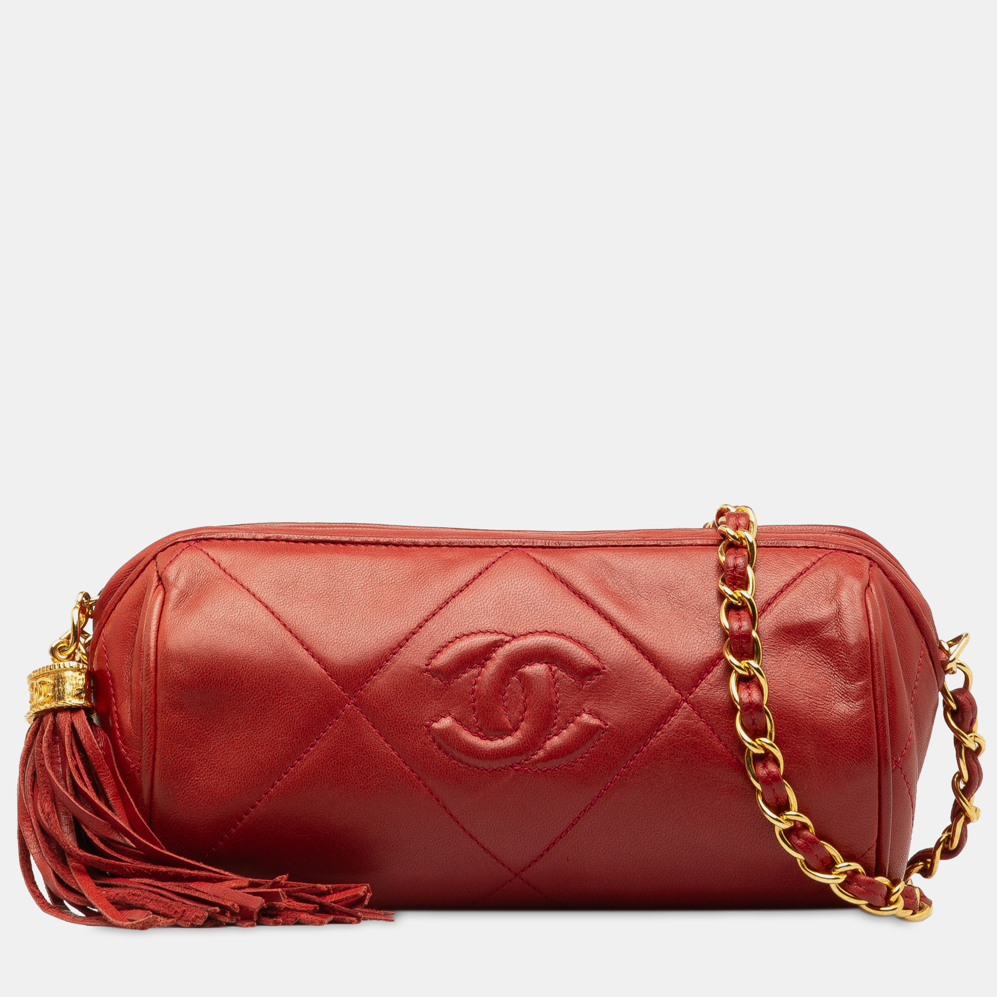 Pre-owned Chanel Quilted Tassel Barrel Crossbody Bag In Red