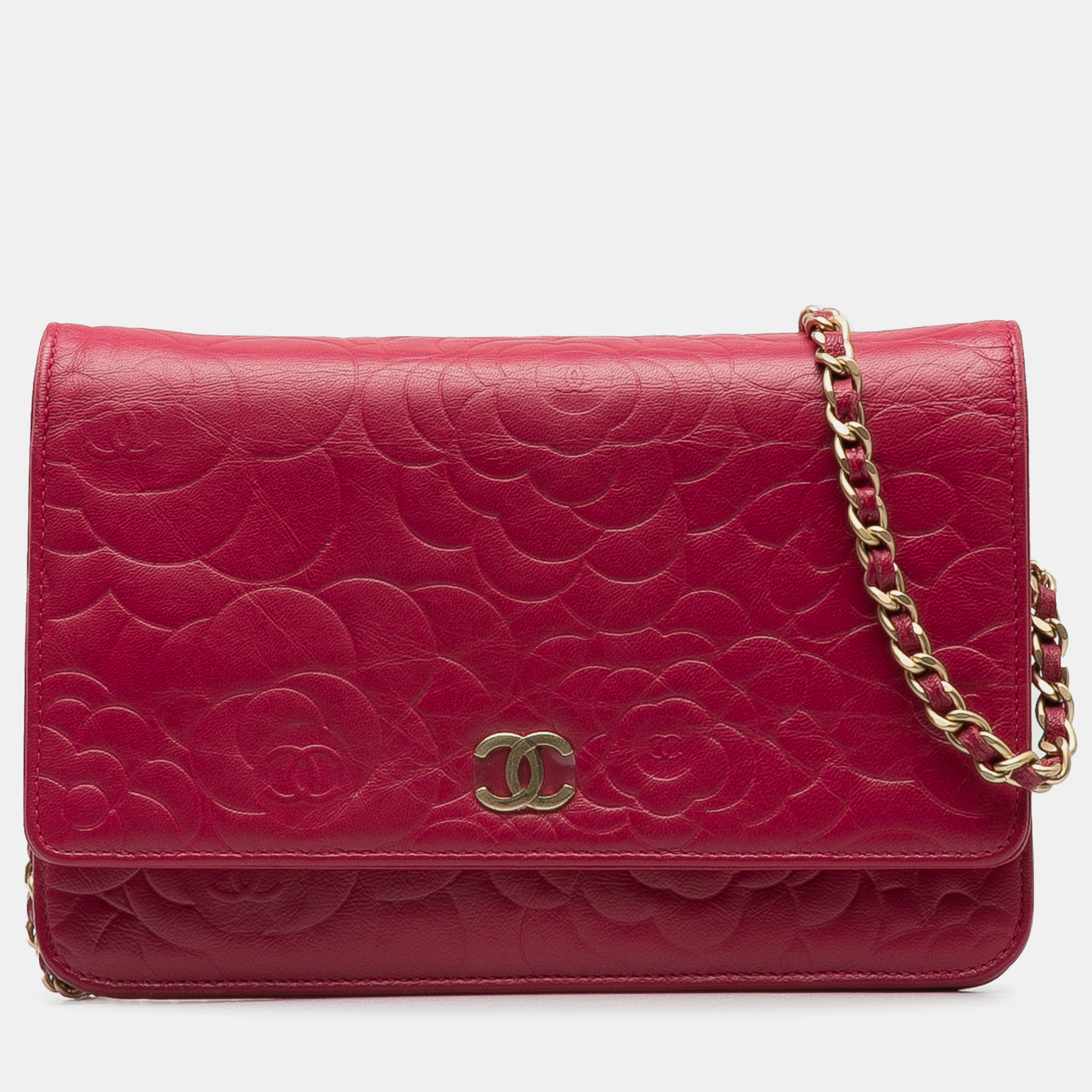 Pre-owned Chanel Camellia Wallet On Chain In Red