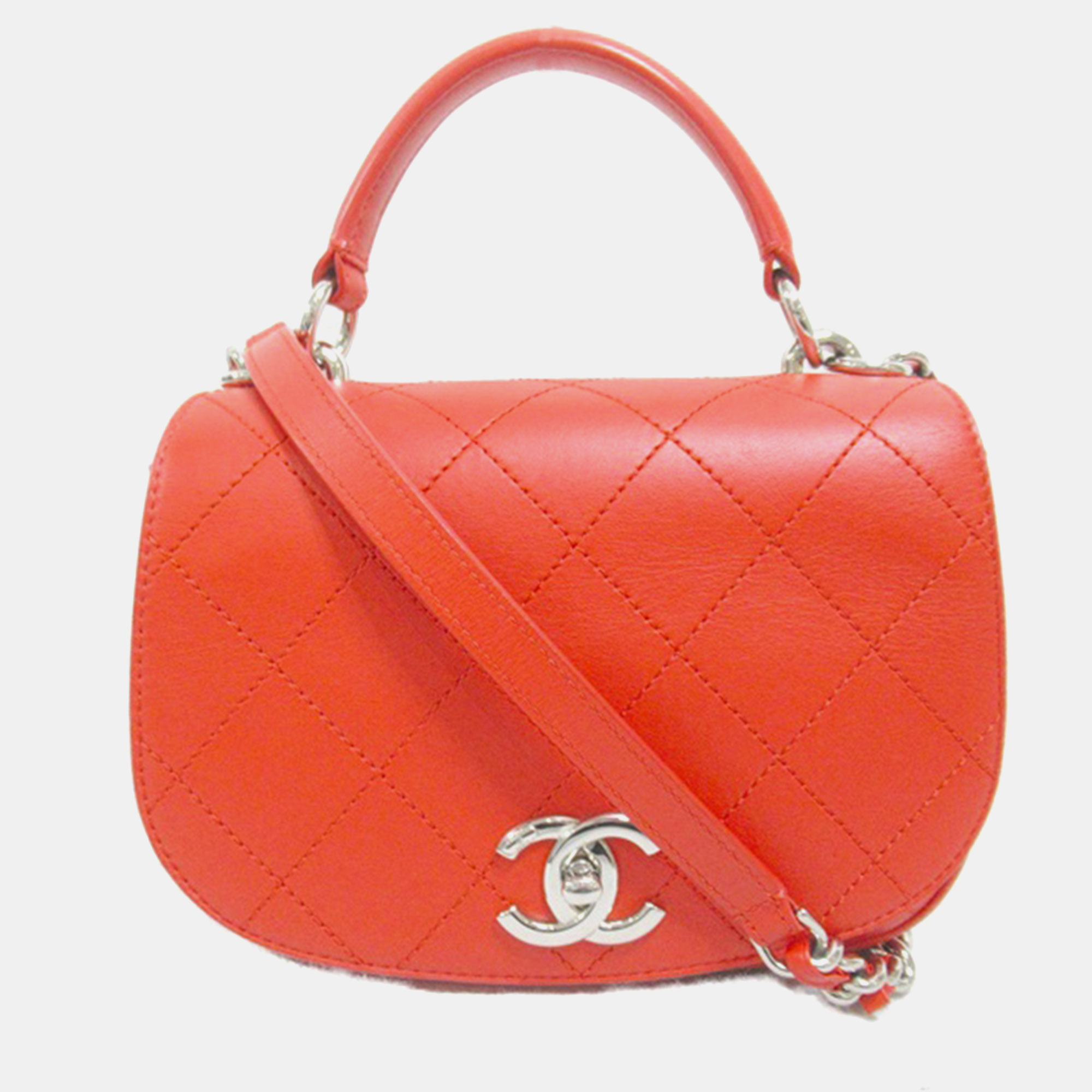 Pre-owned Chanel Red Leather Cc Ring My Bag Flap Bag