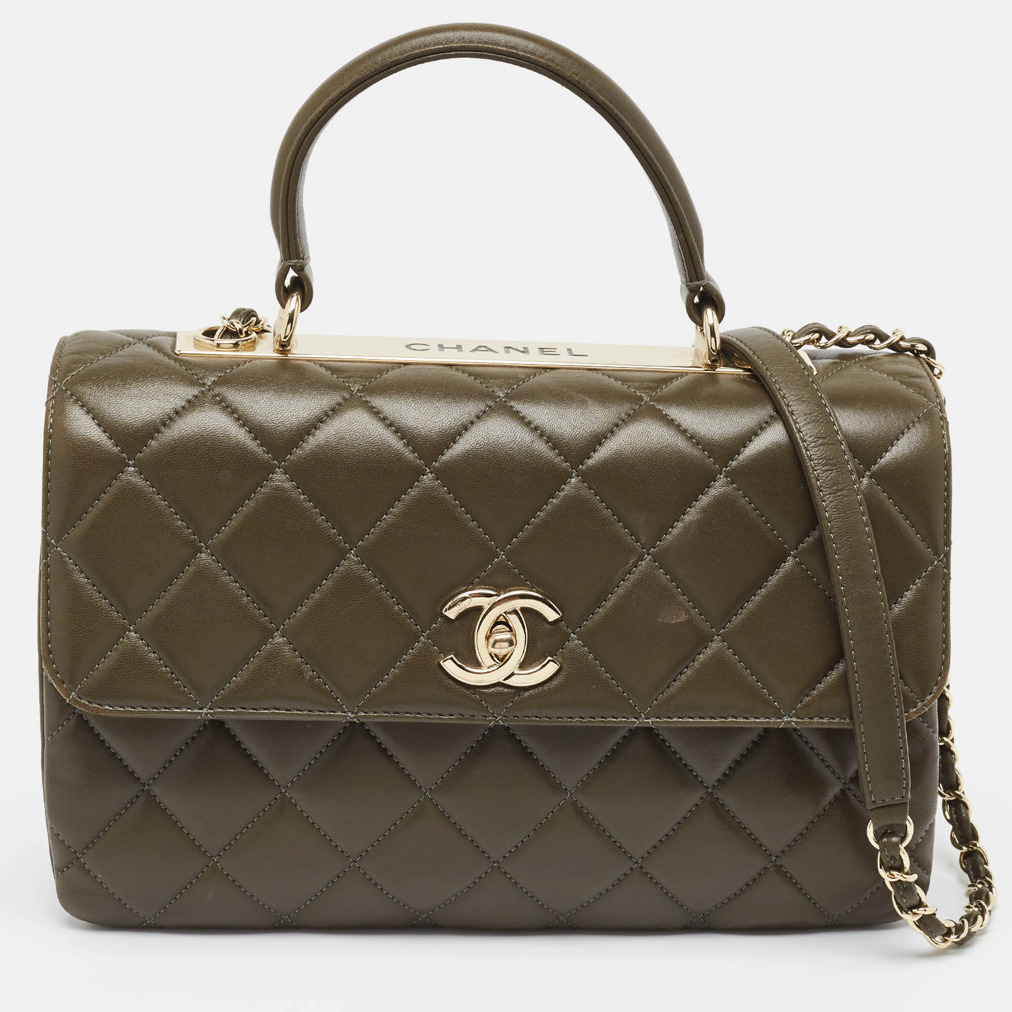 

Chanel Dark Olive Quilted Leather Medium Trendy CC Top Handle Bag, Green