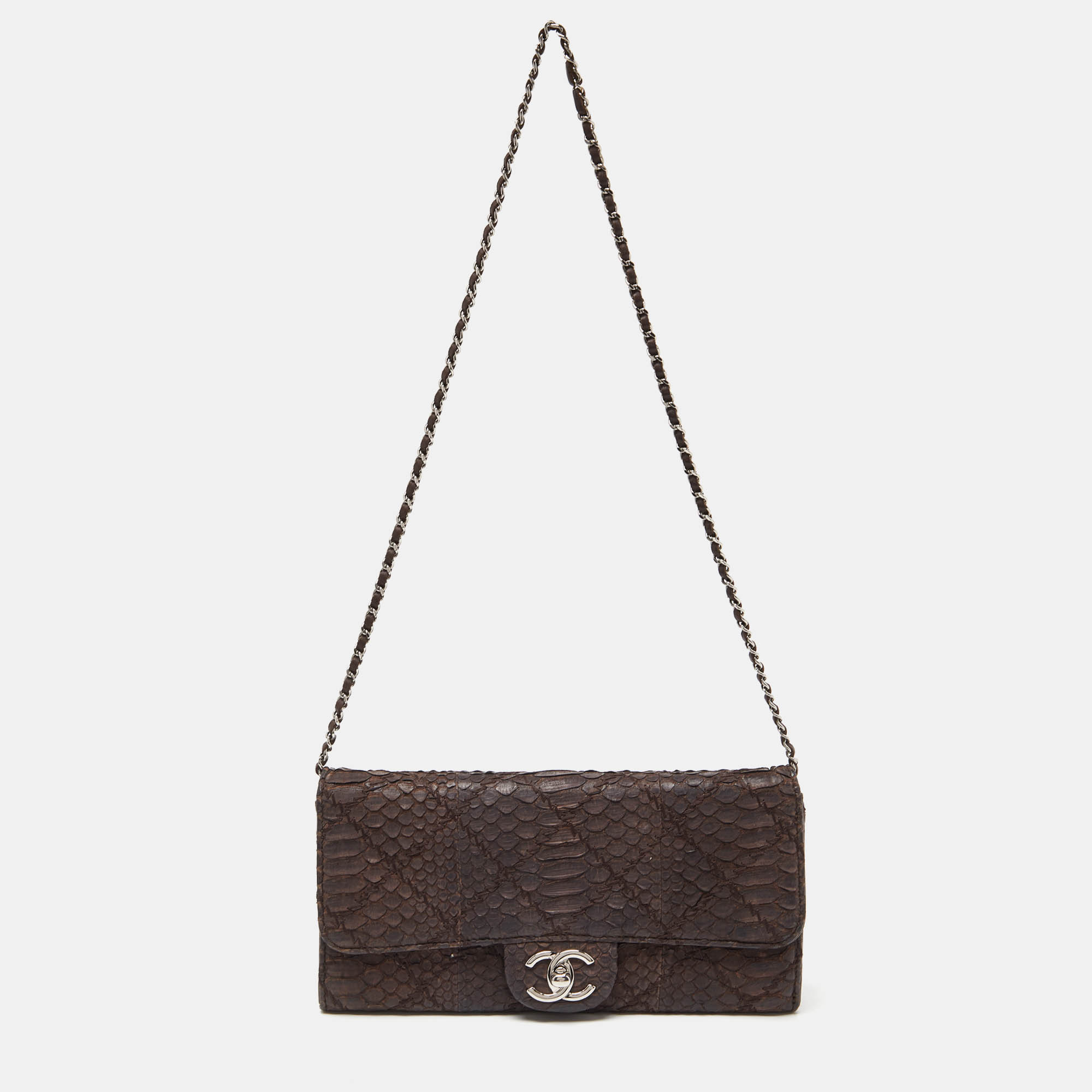 Pre-owned Chanel Brown Quilted Python Ultimate Stitch Chain Clutch