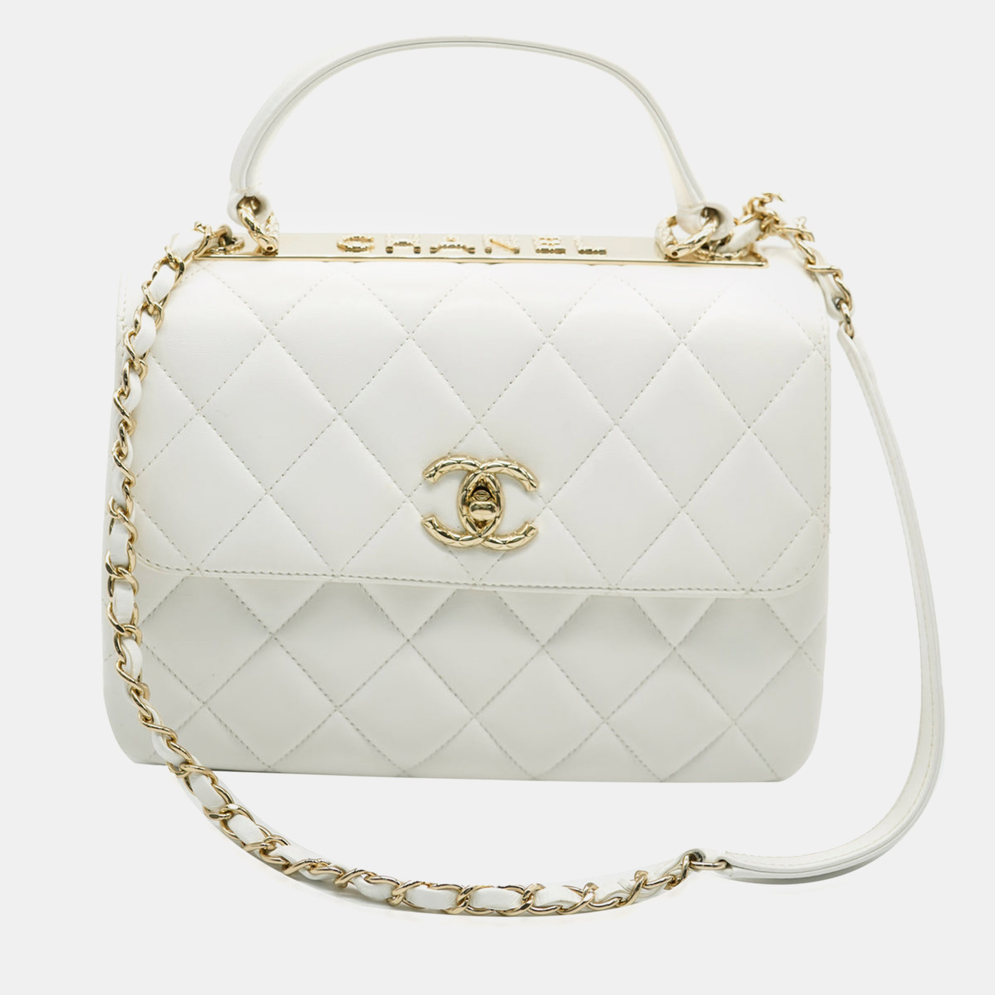 

Chanel White Quilted Lambskin  CC Trendy Flap Bag