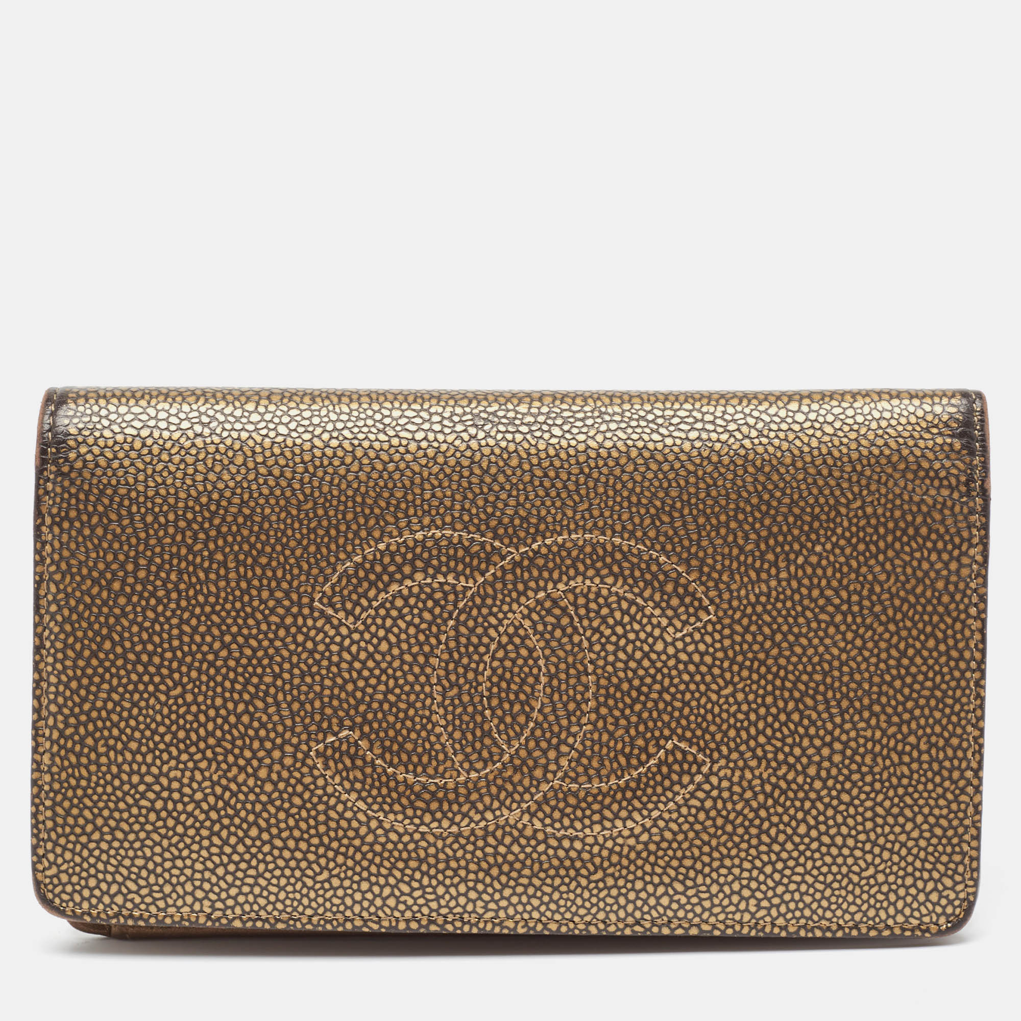 Pre-owned Chanel Gold Leather Timeless Cc L Yen Wallet