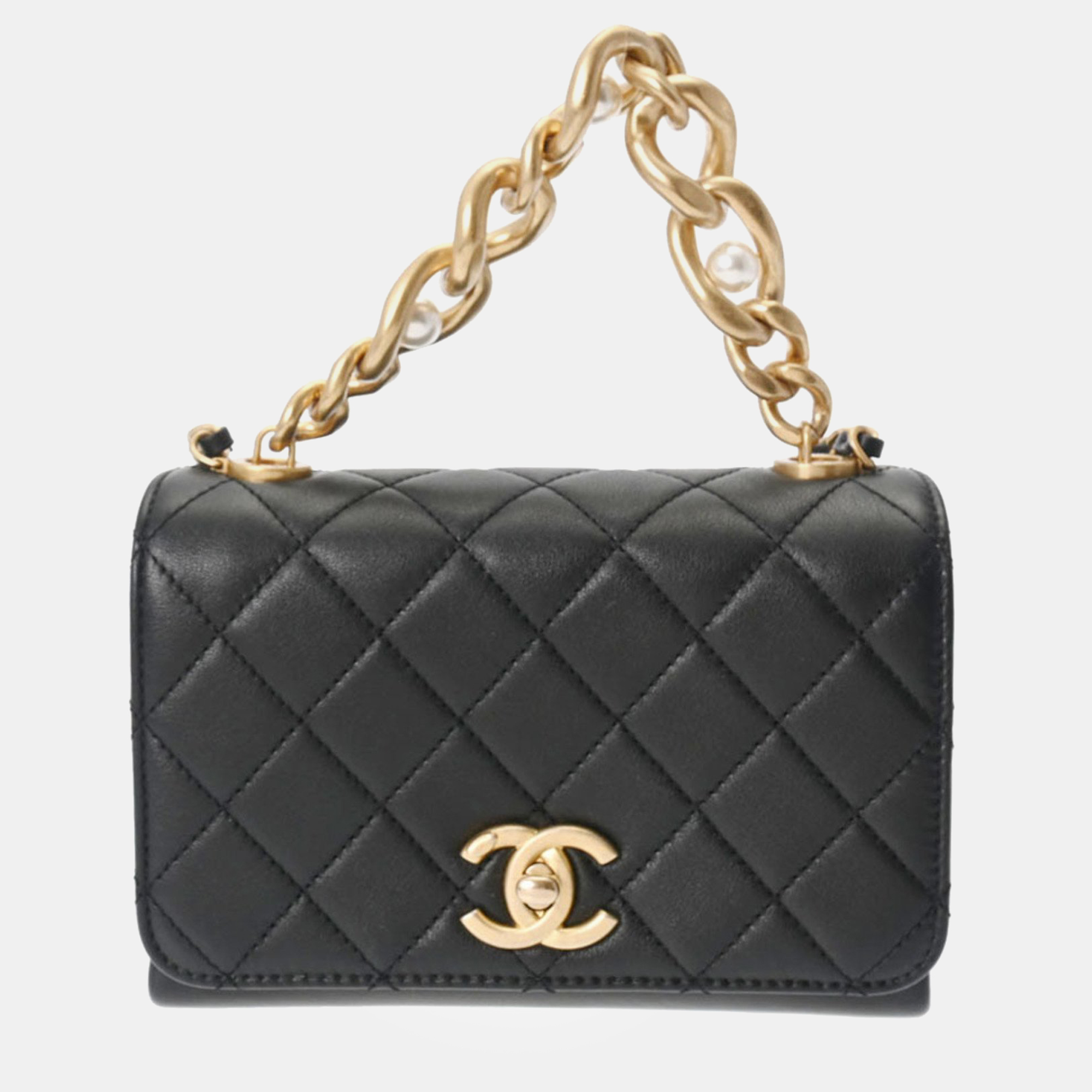 

Chanel beige Quilted Calfskin Mini Pearl Boy Chain Flap Bag, Black