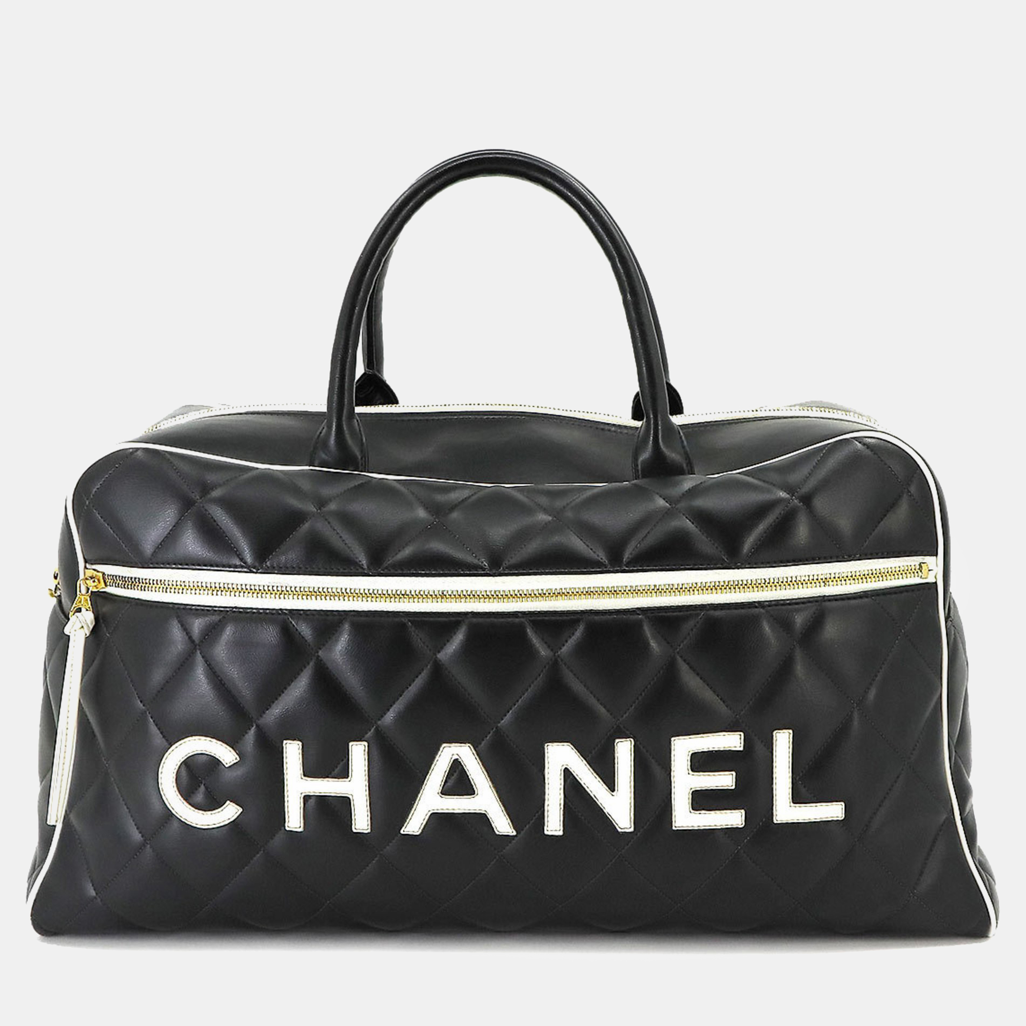 

Chanel Black Quilted Calfskin Logo Bowler Weekend Bag
