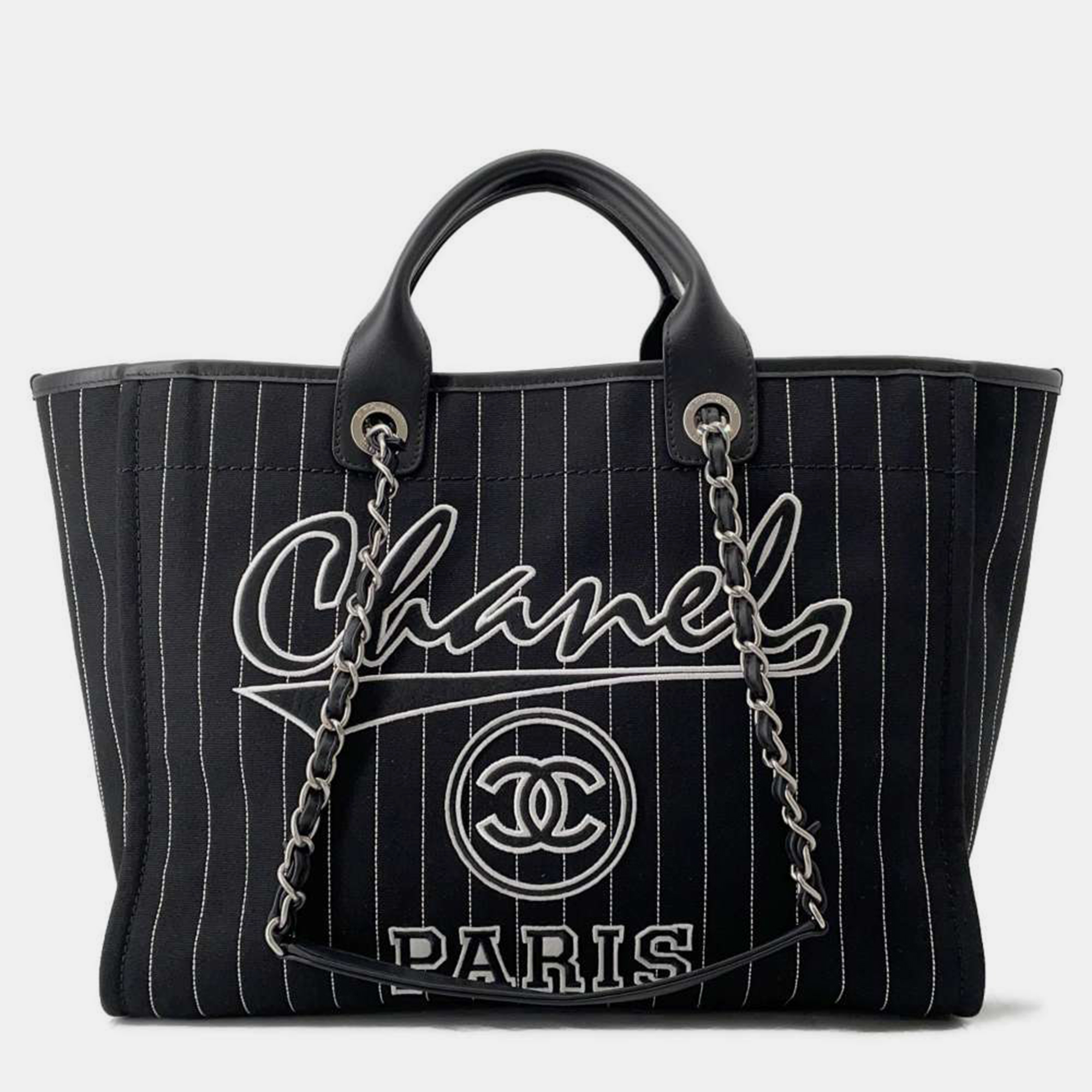 

Chanel Black Canvas Square Stitch Medium Deauville Shopping Bag