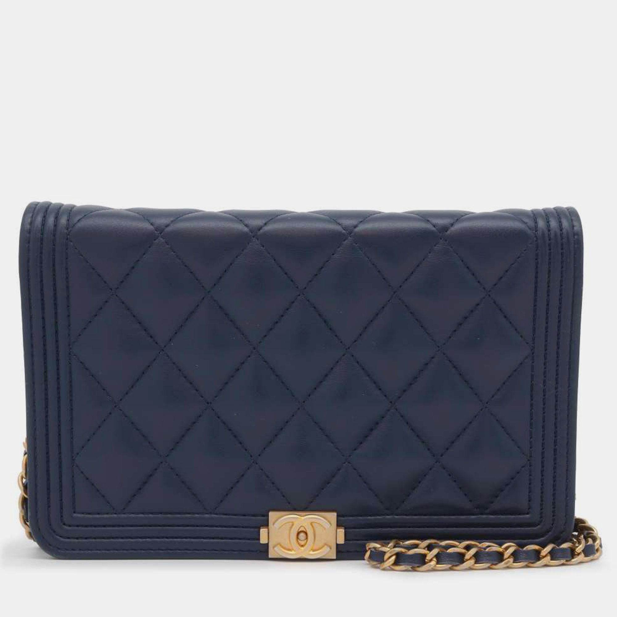 

Chanel Boy Matelasse Chain Wallet on chain, Blue