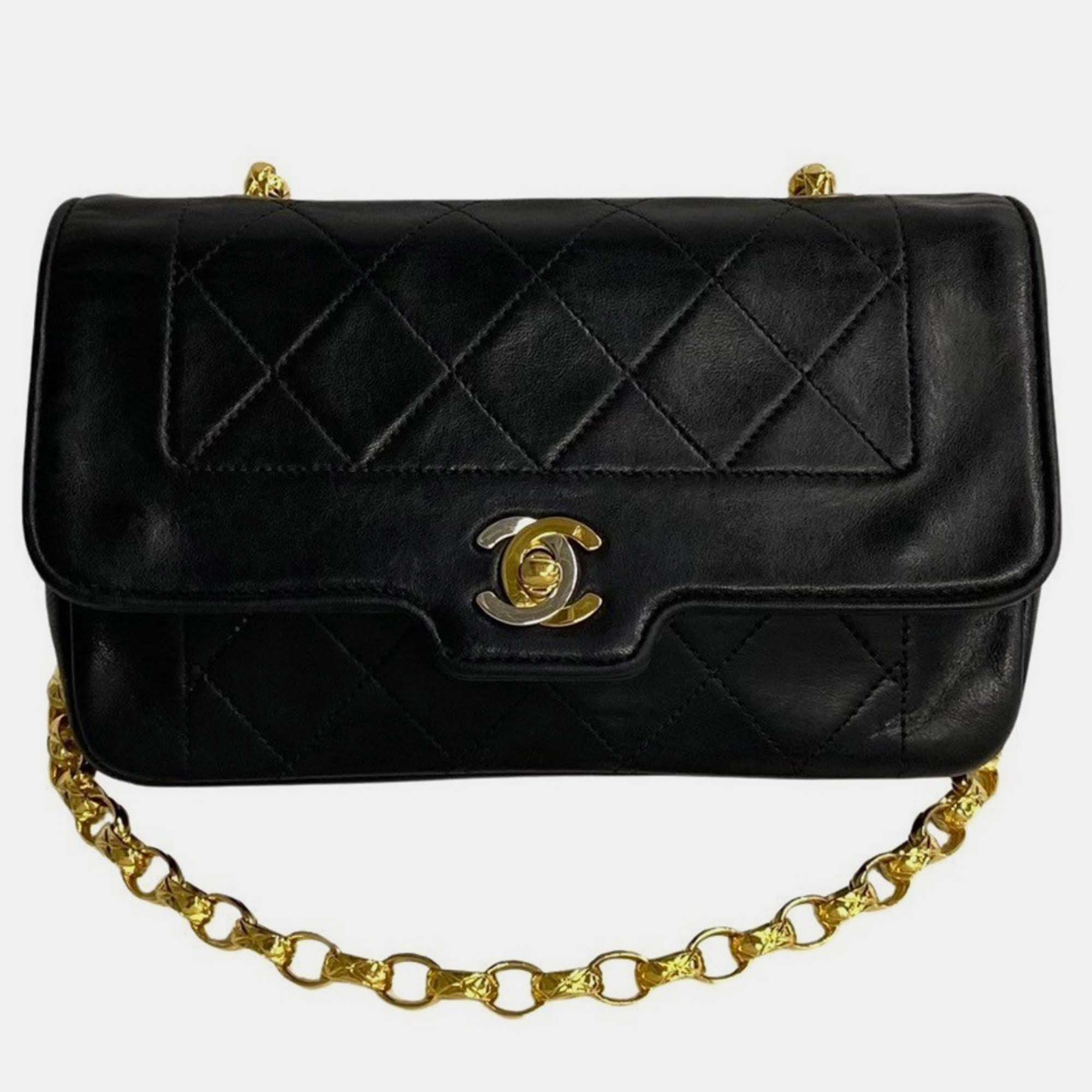 Chanel Black Leather  Paris Shoulder Bag