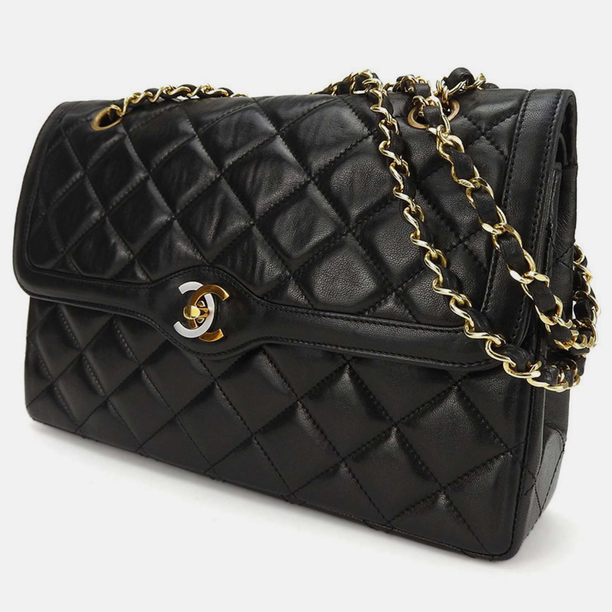 

Chanel Quilted Lambskin Medium Vintage Two Tone Flap Bag, Black