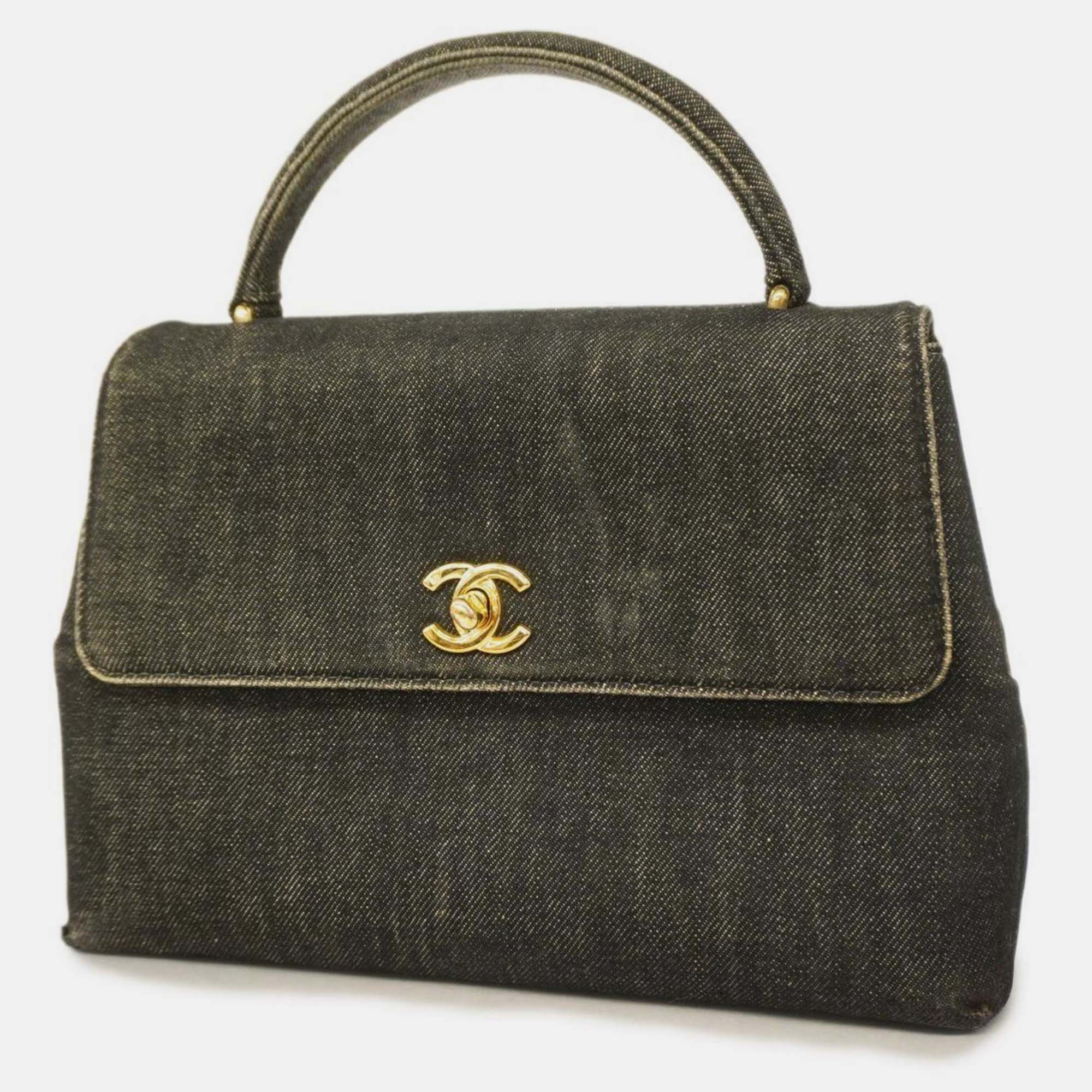 

Chanel Denim Flap Top Handle Bag, Black