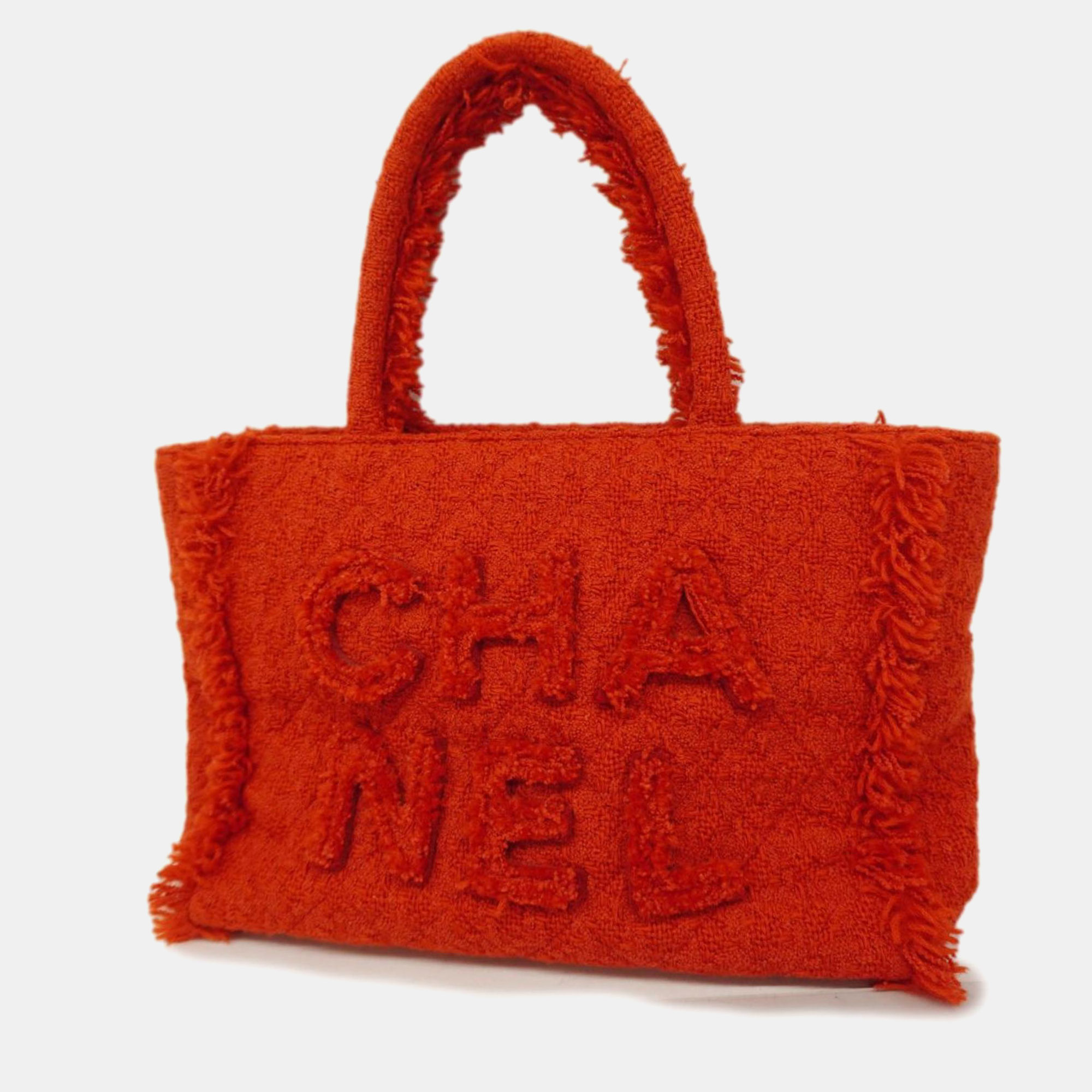 

Chanel Red Tweed Giant Logo Shopping Tote Bag