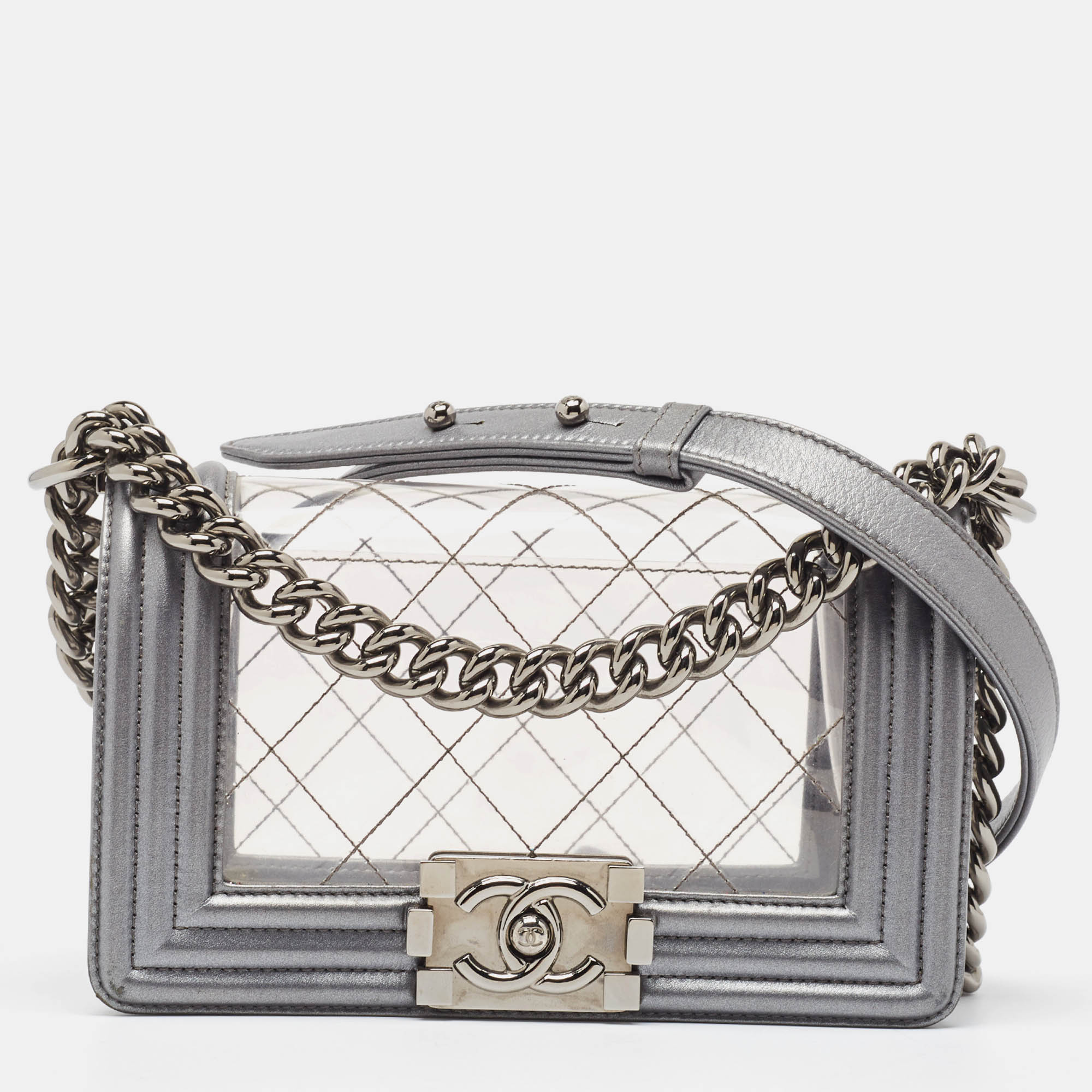 

Chanel Grey/Clear Quilted PVC and Leather  Boy Bag