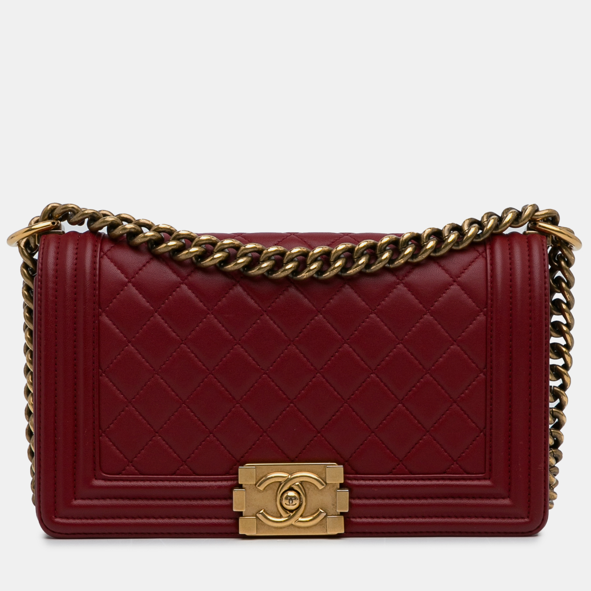 Pre-owned Chanel Medium Lambskin Boy Flap Bag In Red