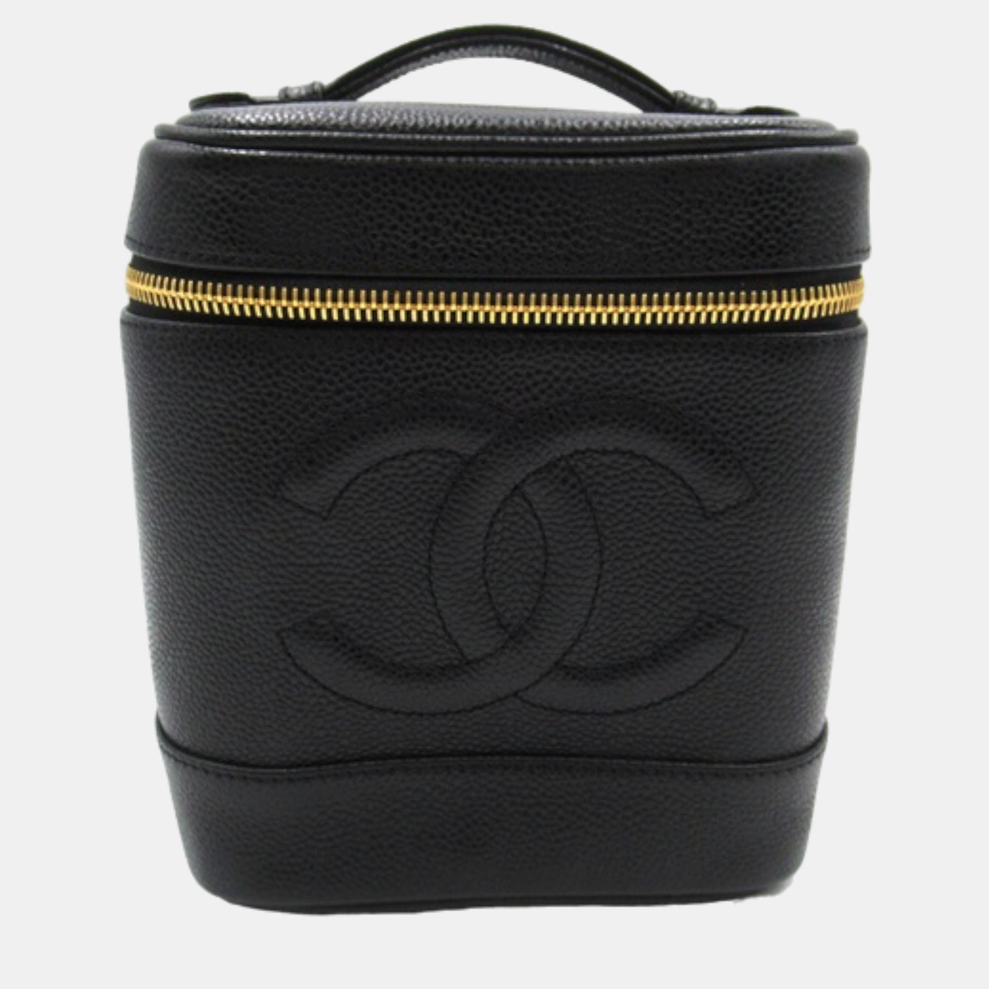 

Chanel Black Leather CC Caviar Vertical Vanity Case