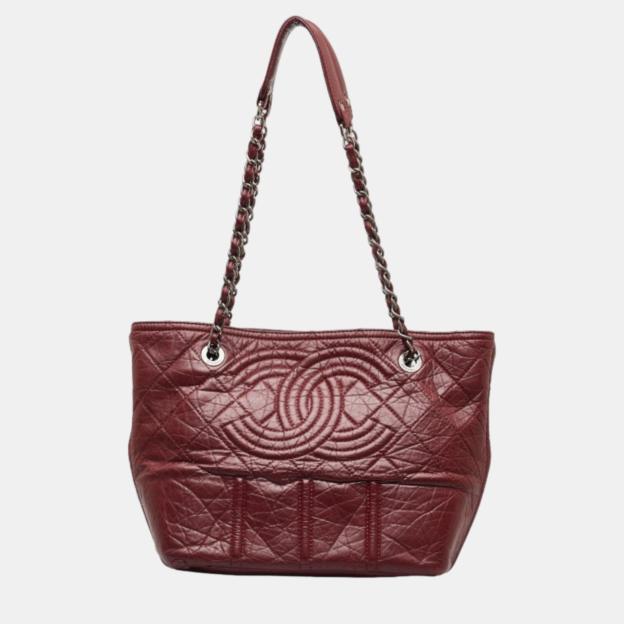 

Chanel Red Leather Aged Lambskin Shopping Tote
