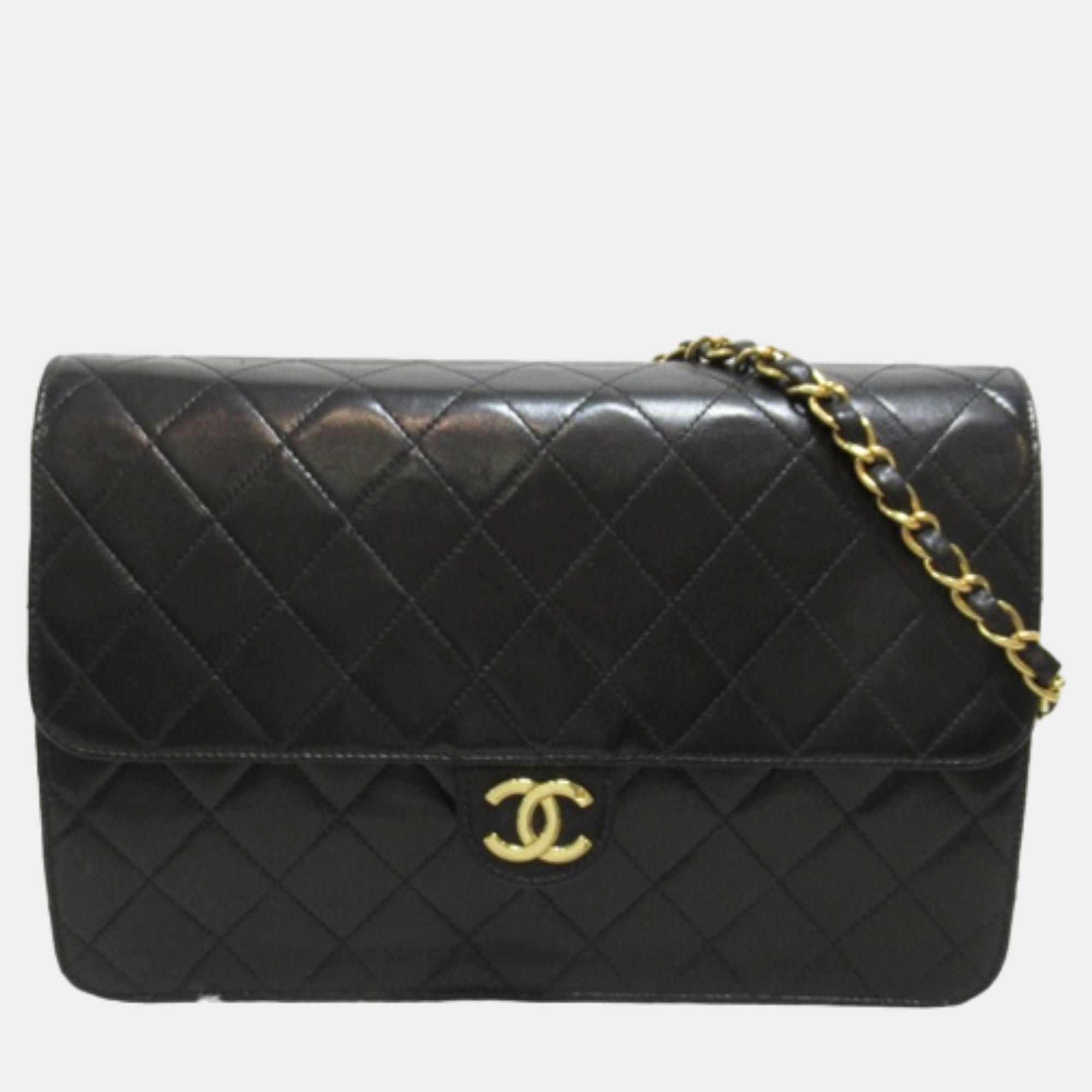 

Chanel Black Leather Quilted CC Square Flap Bag, Blue