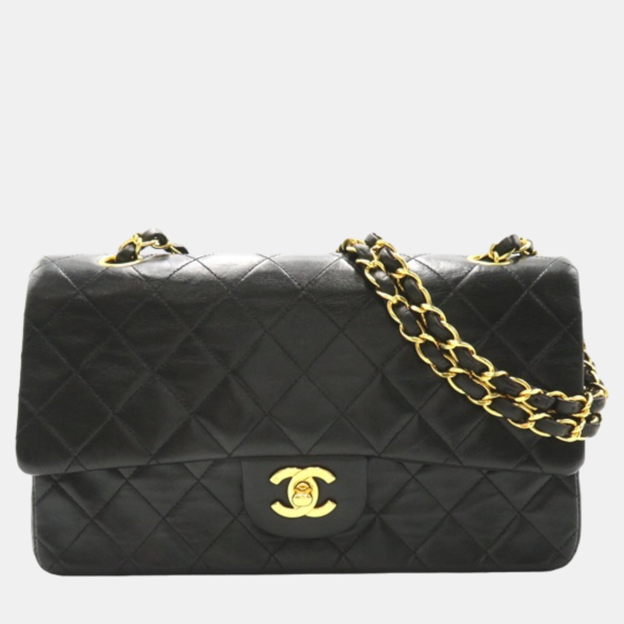 

Chanel Black Lambskin Leather  Classic Double Flap Shoulder Bags