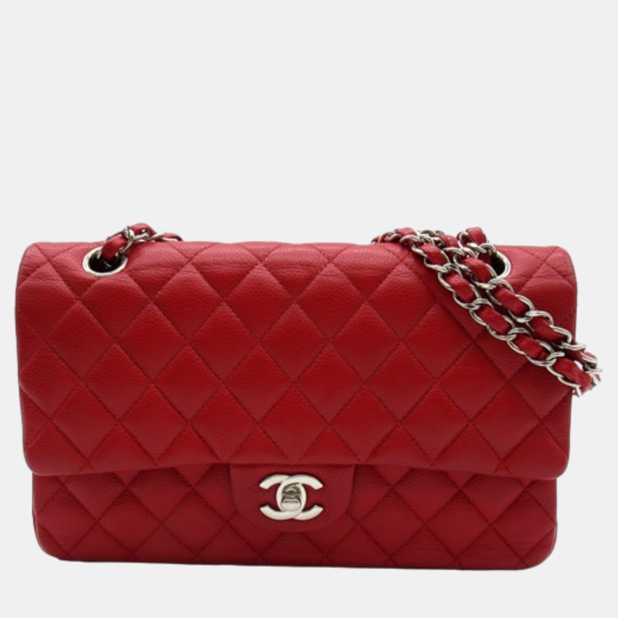 

Chanel Caviar Leather  Classic Double Flap Shoulder Bags, Red