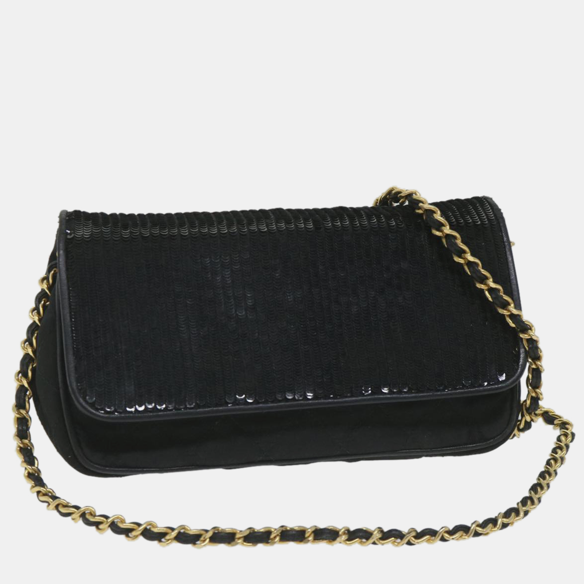 Pre-owned Chanel Black Sequin And Synthetic Flap Bag
