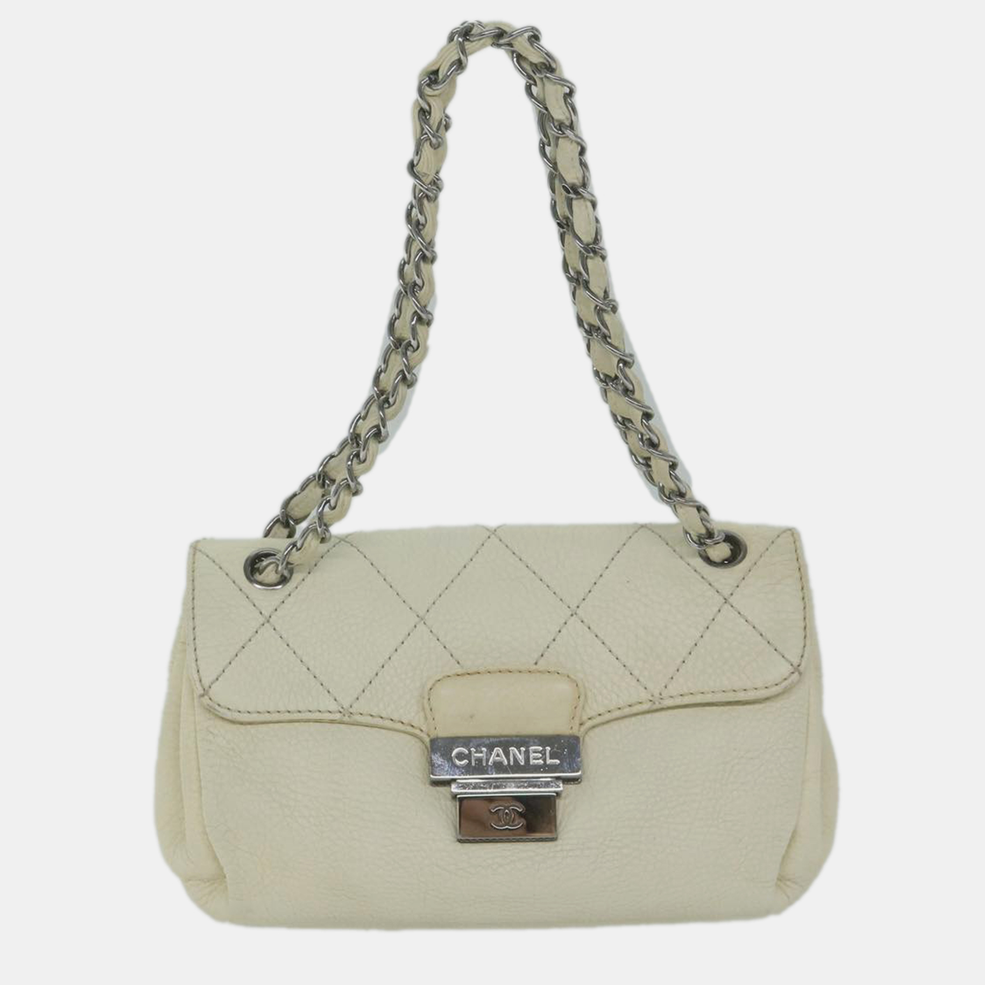 

Chanel Ivory Quilted Leather CC Pushlock Flap Bag, Beige