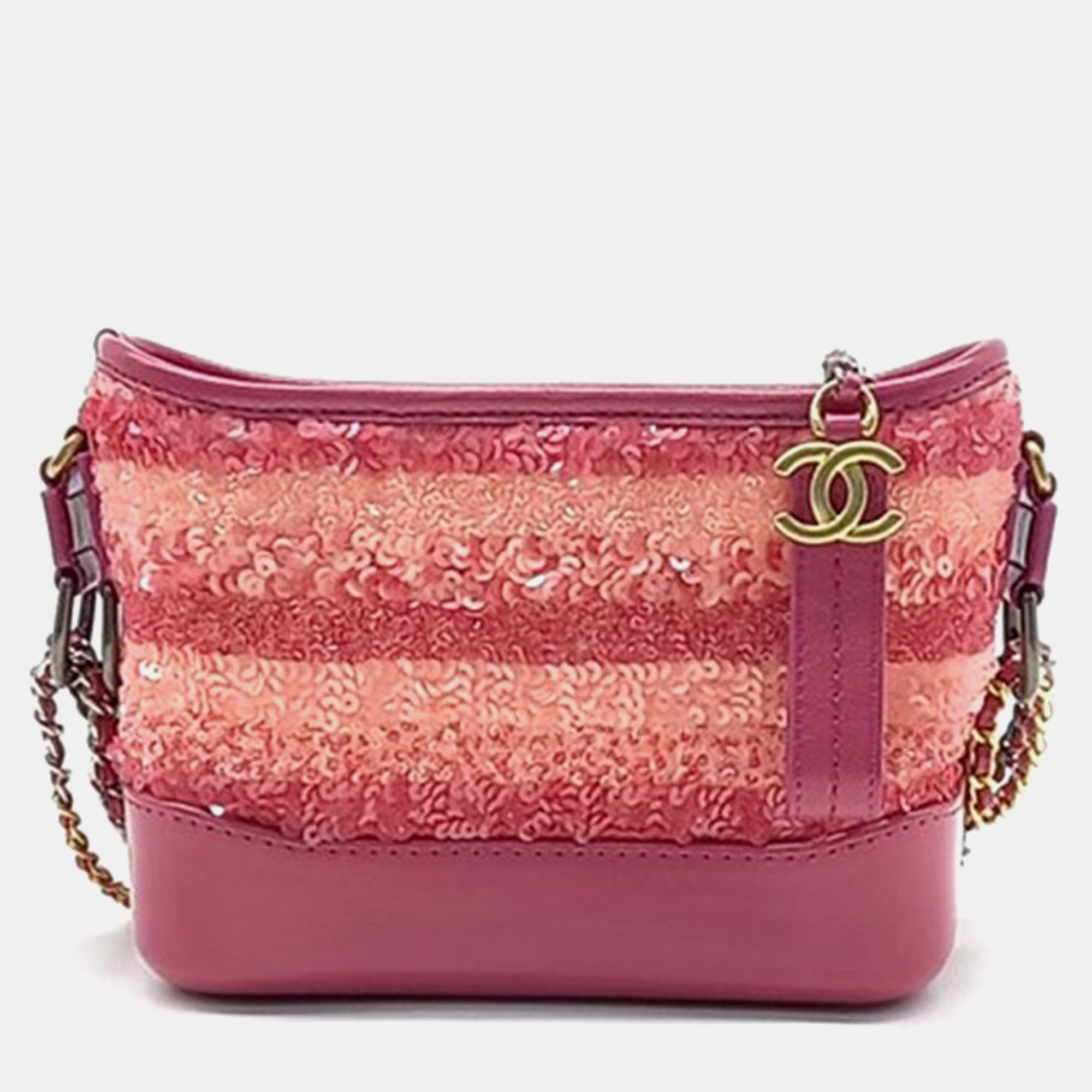 Pre-owned Chanel Sequin Gabrielle Hobo Bag Small In Pink
