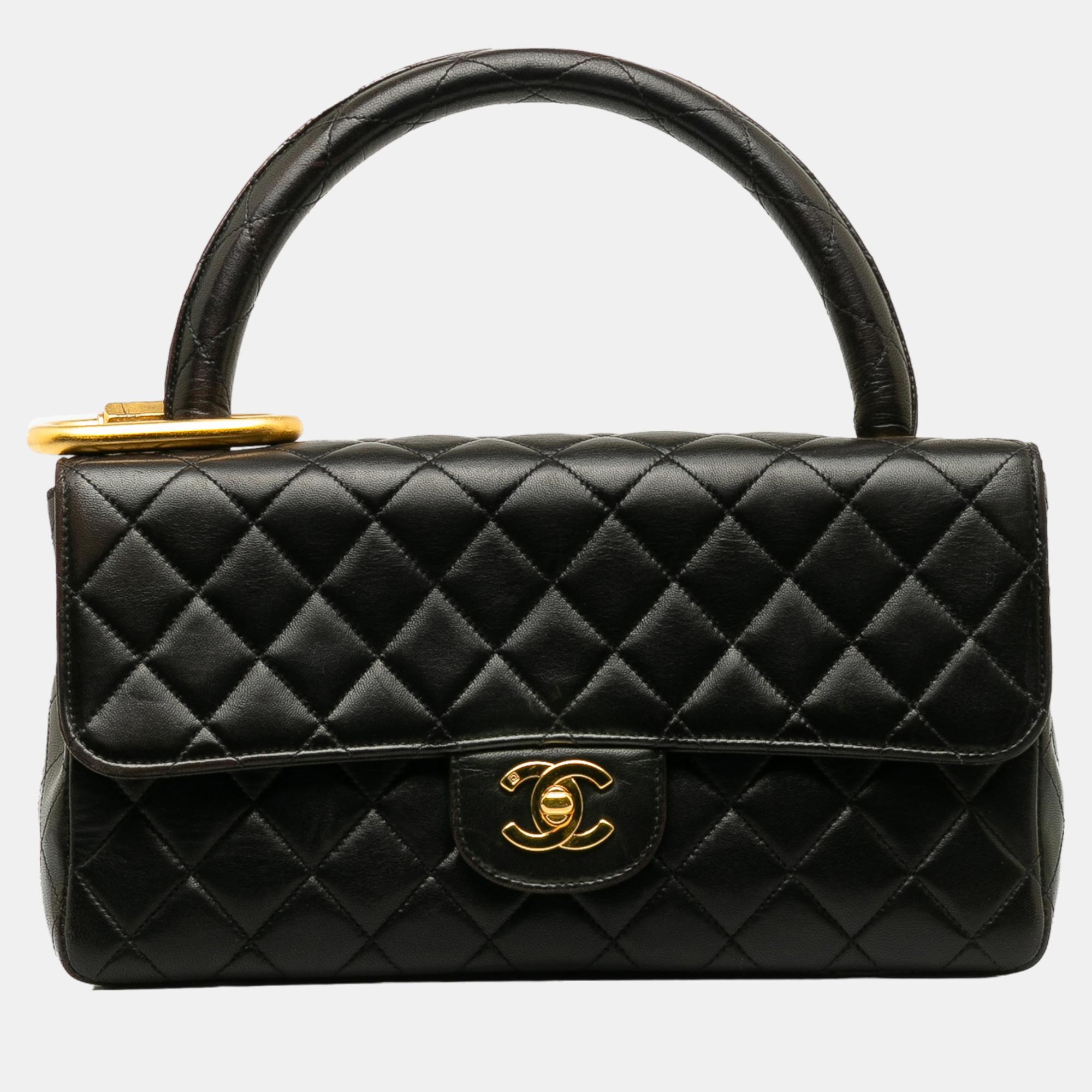 Pre-owned Chanel Black Classic Lambskin Kelly Flap Bag Set