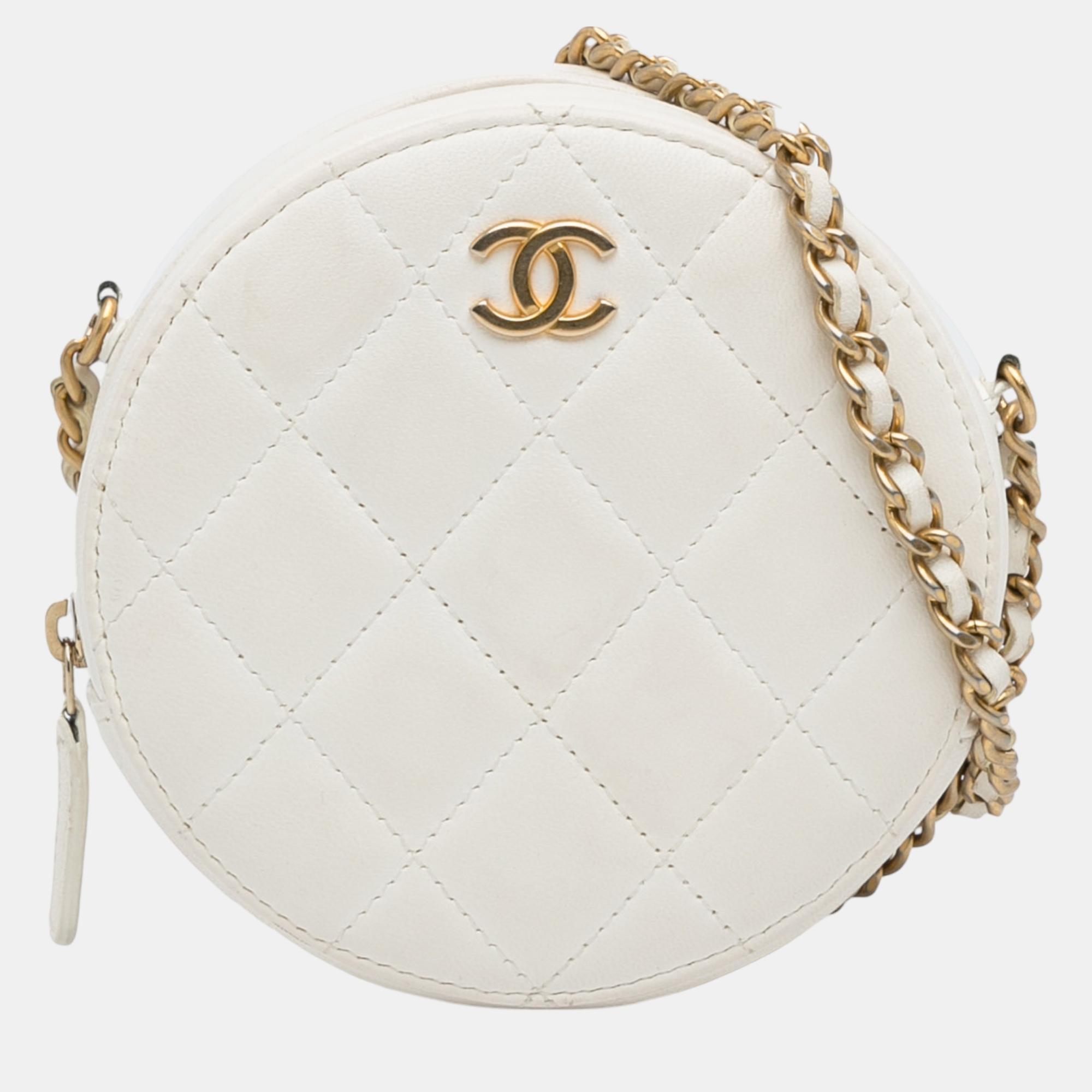 

Chanel White Classic Lambskin Round Crossbody