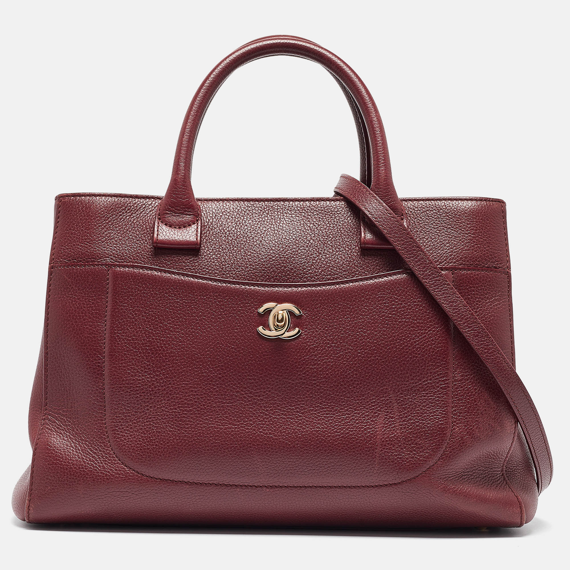 Pre-owned Chanel Burgundy Leather Small Neo Executive Shopper Tote
