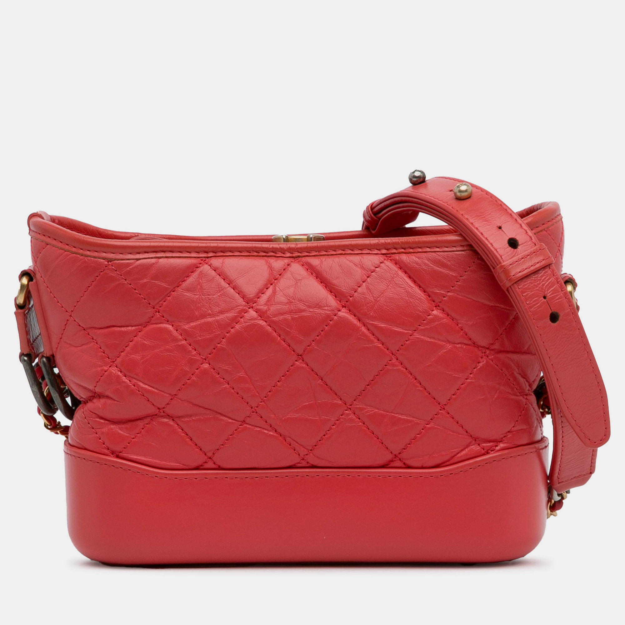 Pre-owned Chanel Small Lambskin Gabrielle Crossbody Bag In Red