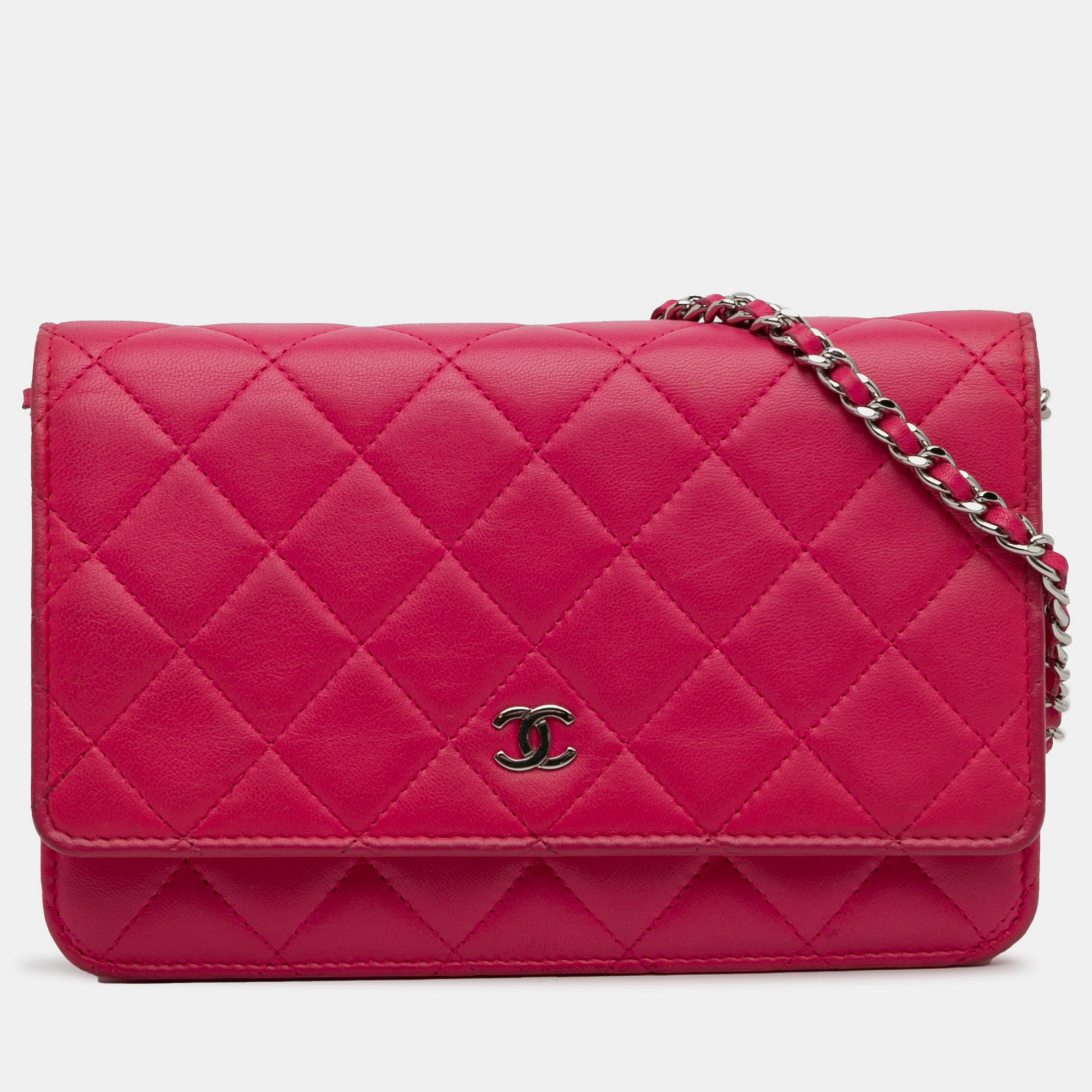Pre-owned Chanel Classic Lambskin Wallet On Chain In Pink