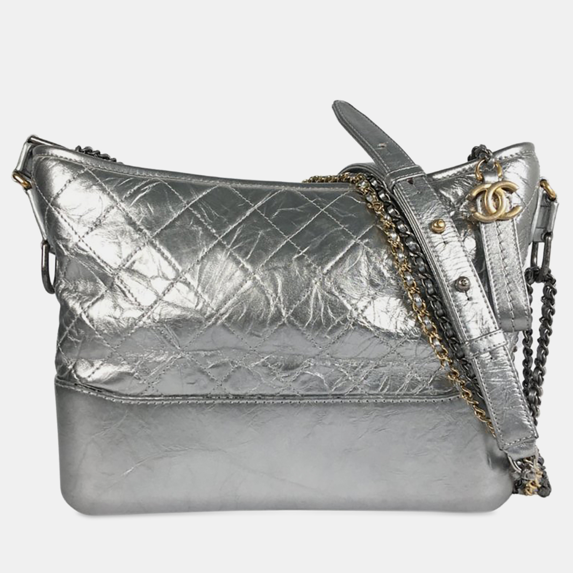 Pre-owned Chanel Medium Calfskin Gabrielle Crossbody In Silver