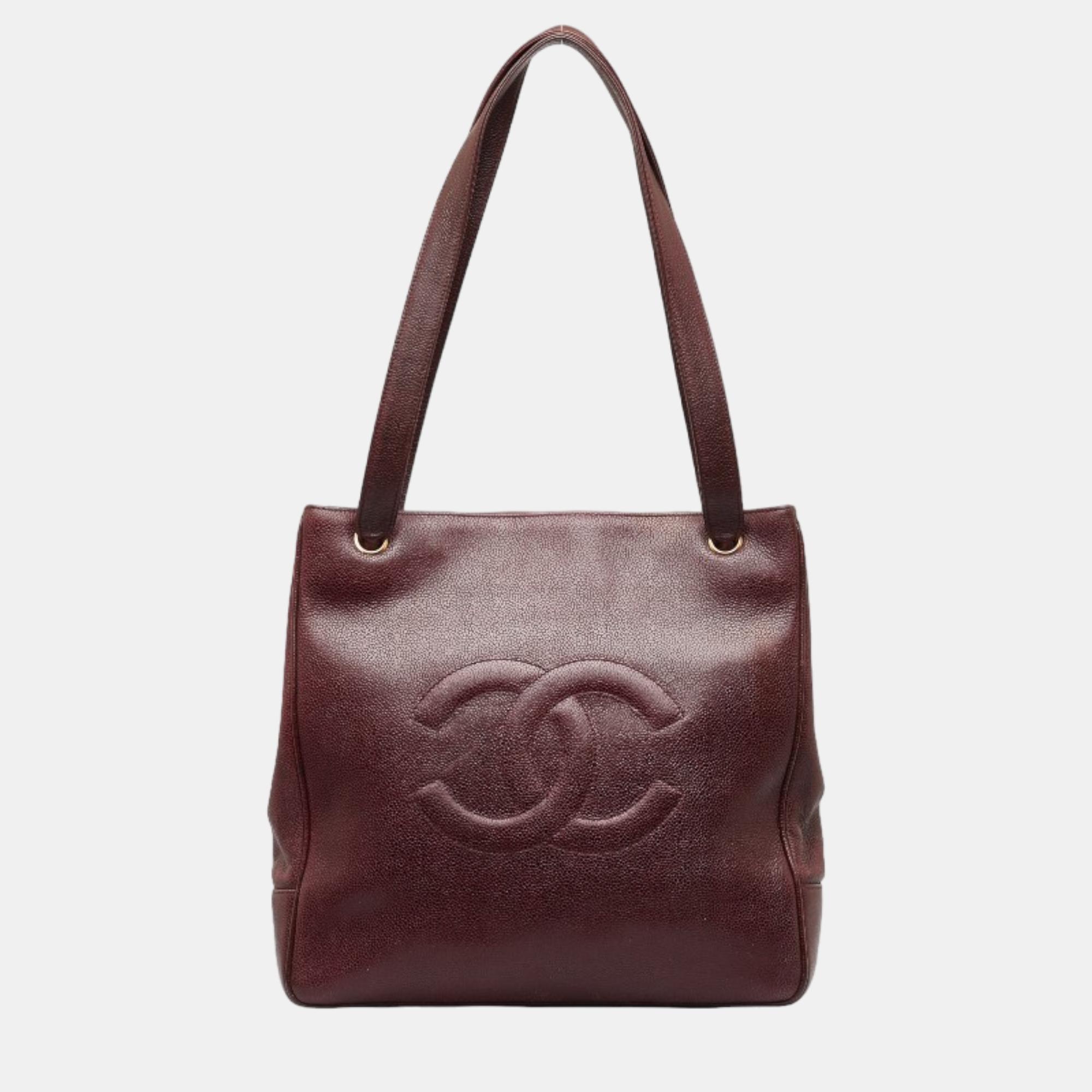 Pre-owned Chanel Burgundy Leather Cc Timeless Tote