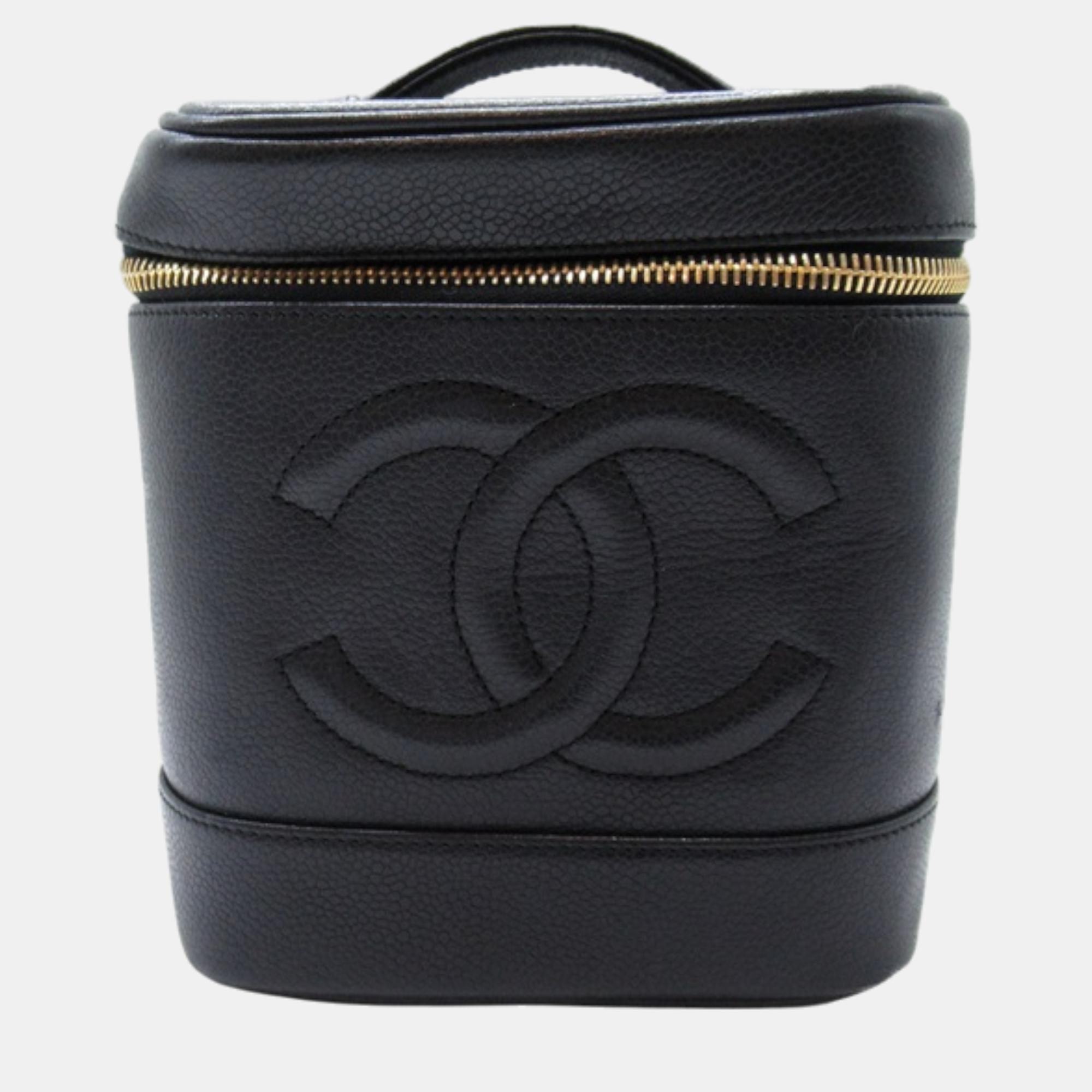

Chanel Black Leather CC Caviar Vanity Case Handbag