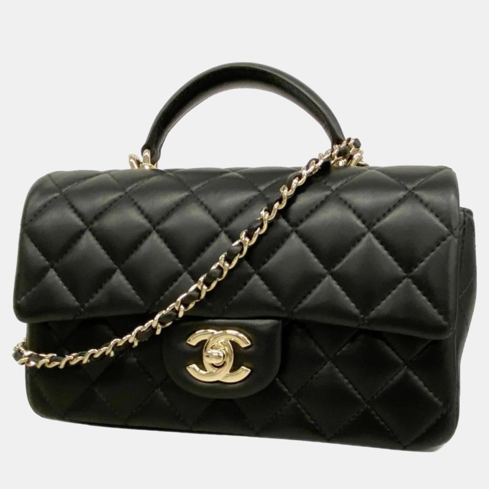

Chanel Black Quilted Lambskin Mini Classic Single Flap Top Handle Bag