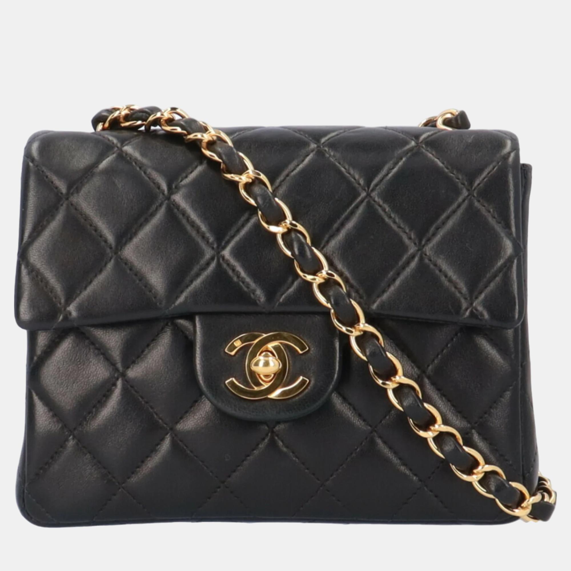 

Chanel Black Quilted Lambskin Mini Vintage Square Classic Single Flap Bag