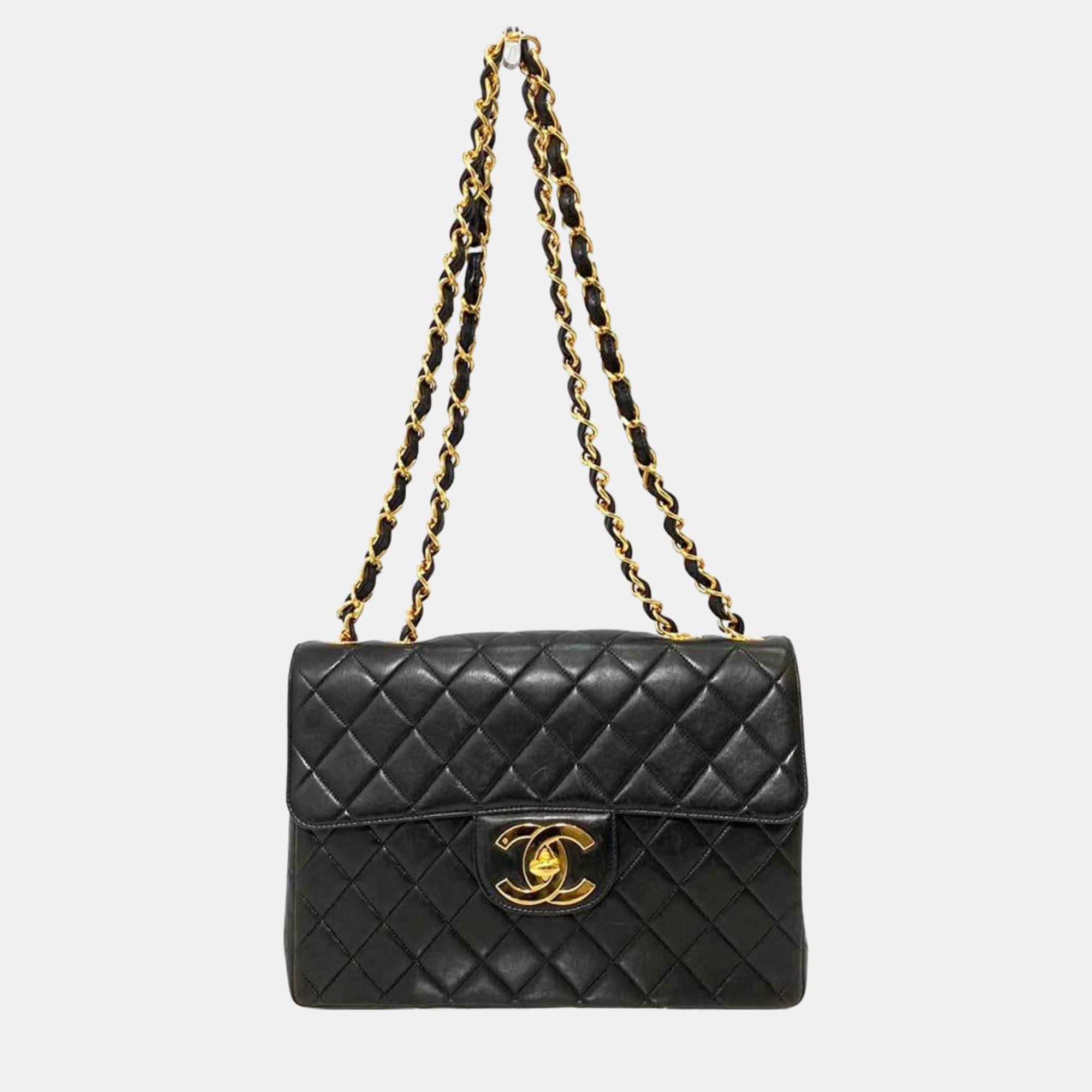 

Chanel Black Quilted Lambskin Maxi Vintage Classic Single Flap Bag