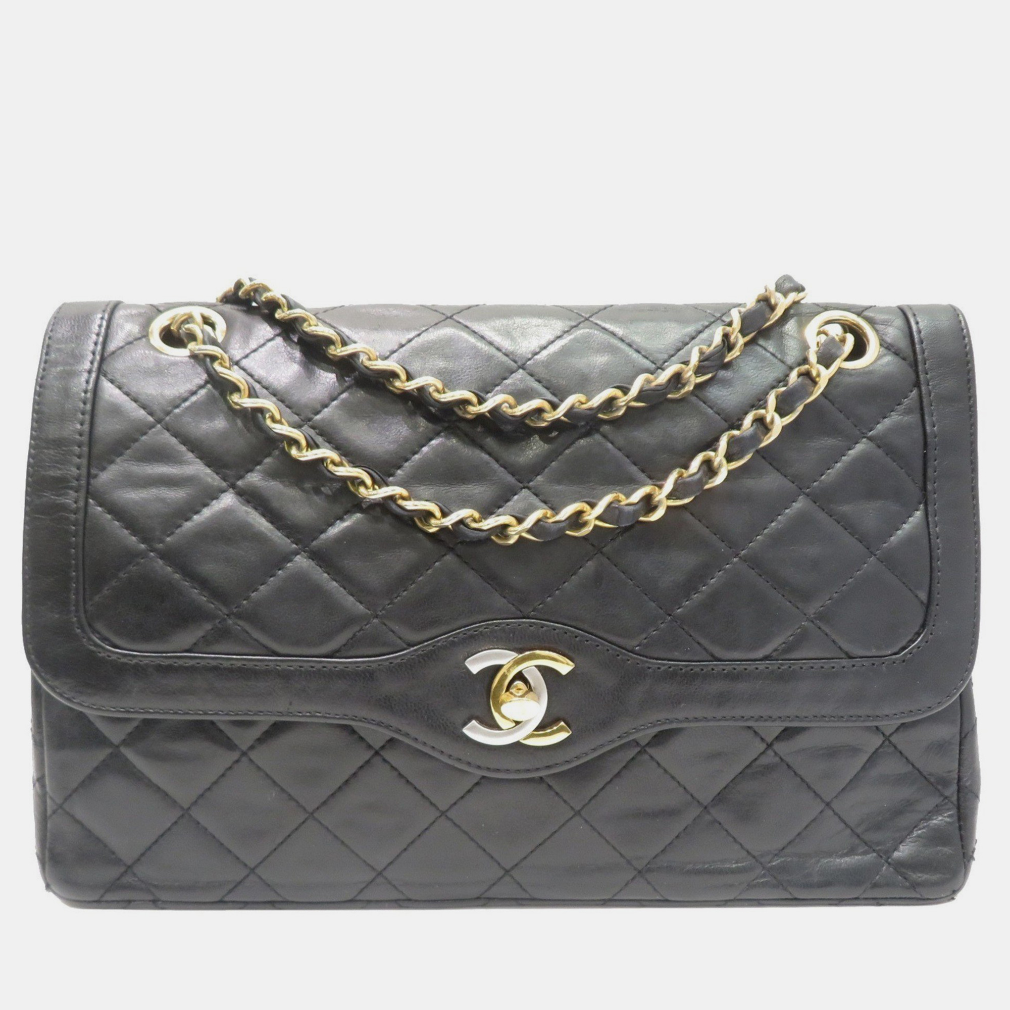 

Chanel Black Quilted Lambskin Medium Paris Two Tone CC Flap Bag