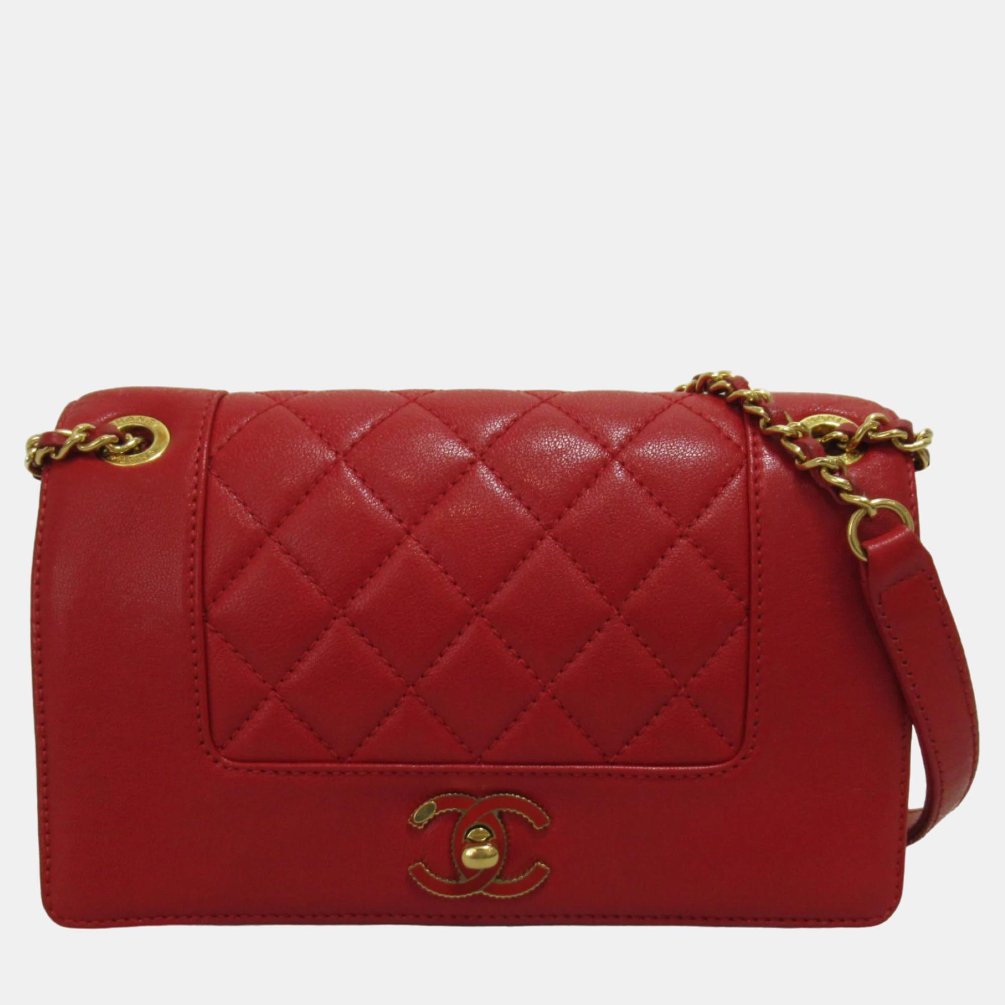 

Chanel Red Leather Mini Boy Bag