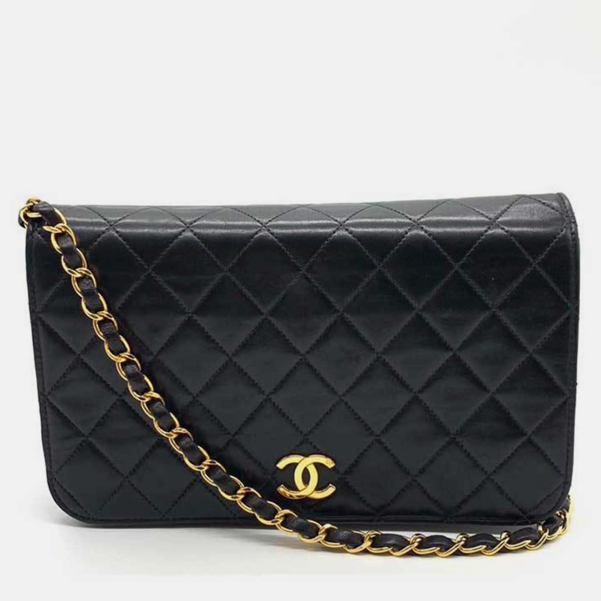 

Chanel Black Lambskin Leather Quilted Full Flap Bag